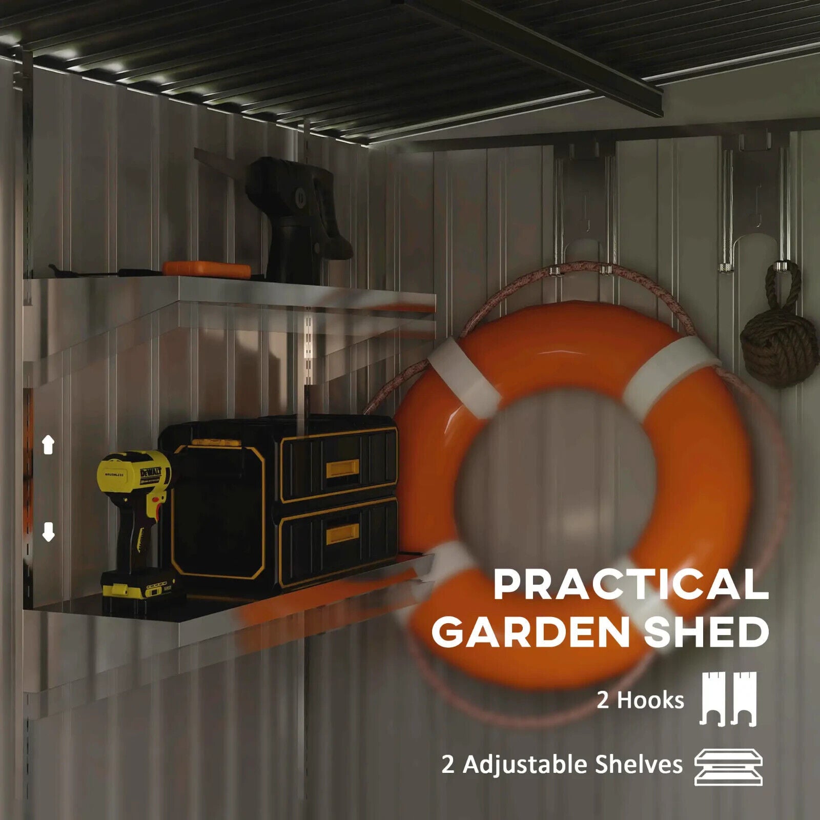 7 x 5FT Garden Shed Foundation Kit Lean to Metal Tool Shed Storage Shelves Green - Home and Garden Furniture Shop - #rustic - furniture#