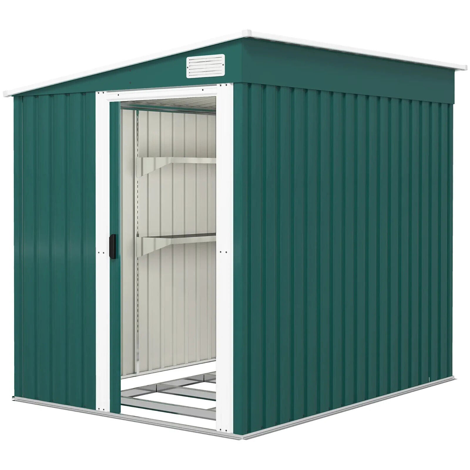 7 x 5FT Garden Shed Foundation Kit Lean to Metal Tool Shed Storage Shelves Green - Home and Garden Furniture Shop - #rustic - furniture#