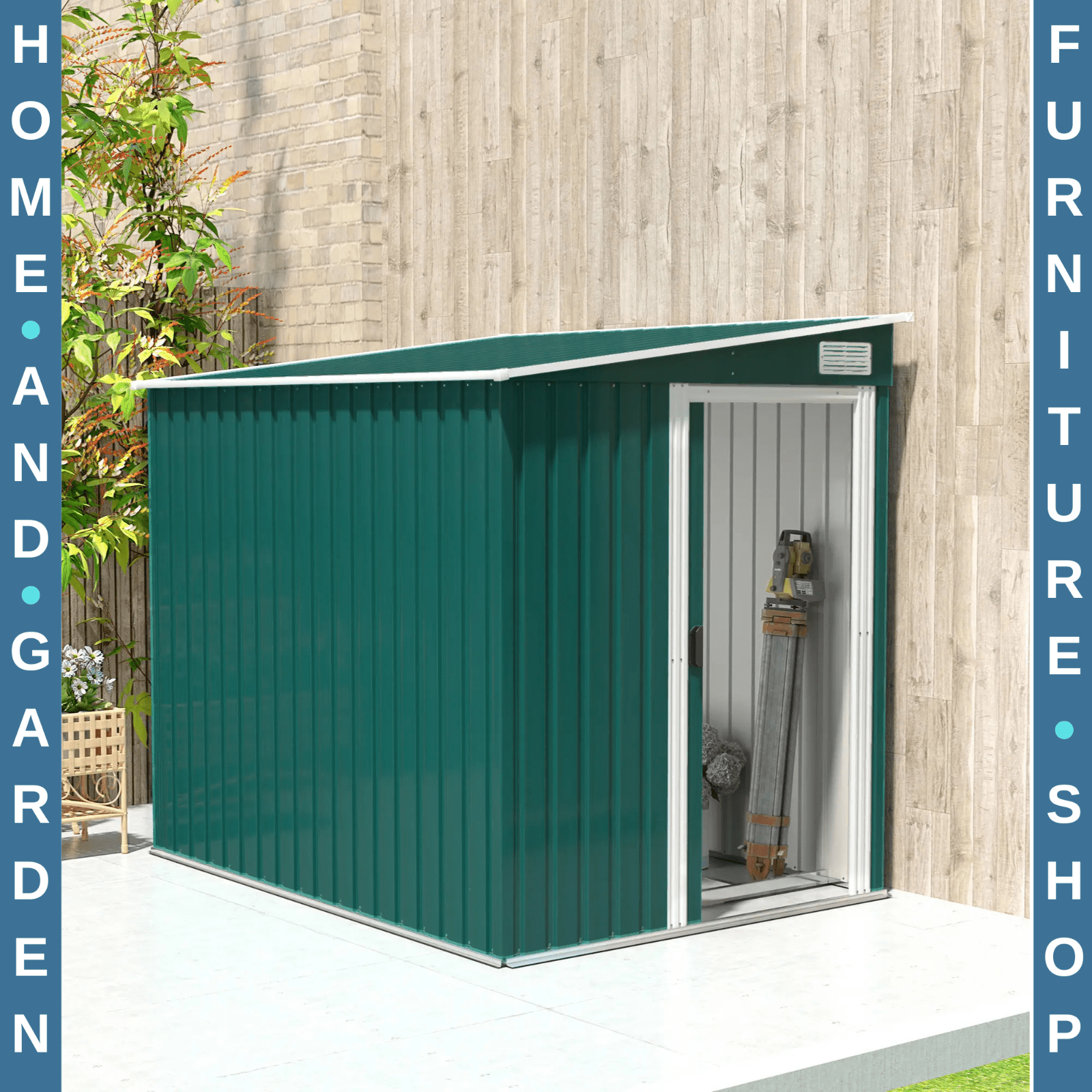 7 x 5FT Garden Shed Foundation Kit Lean to Metal Tool Shed Storage Shelves Green - Home and Garden Furniture Shop - #rustic - furniture#