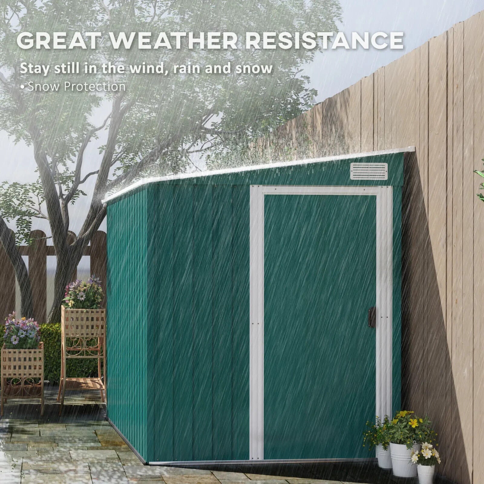 7 x 5FT Garden Shed Foundation Kit Lean to Metal Tool Shed Storage Shelves Green - Home and Garden Furniture Shop - #rustic - furniture#