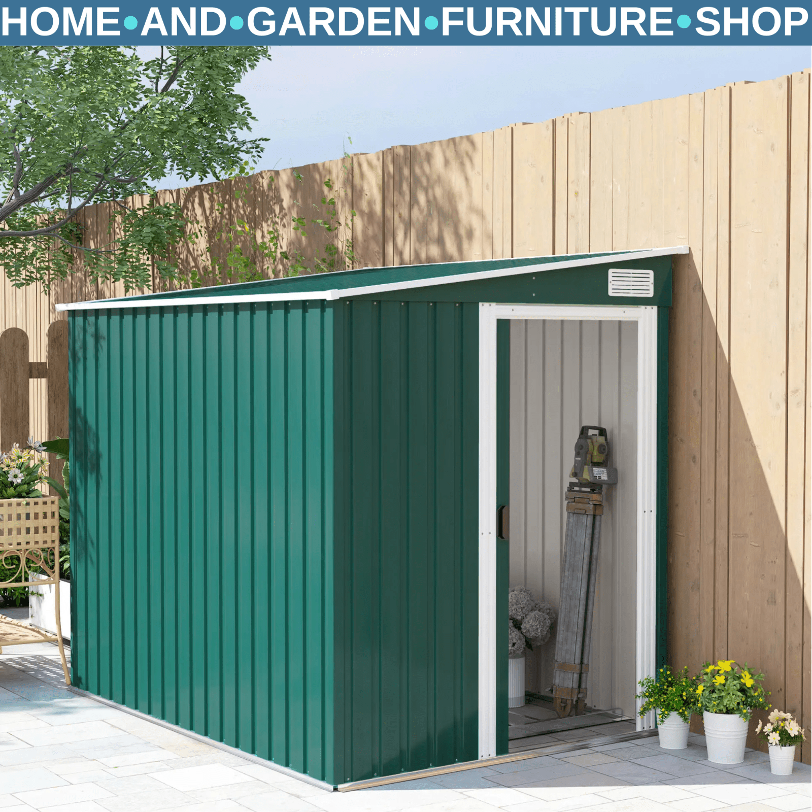 7 x 5FT Garden Shed Foundation Kit Lean to Metal Tool Shed Storage Shelves Green - Home and Garden Furniture Shop - rustic - furniture