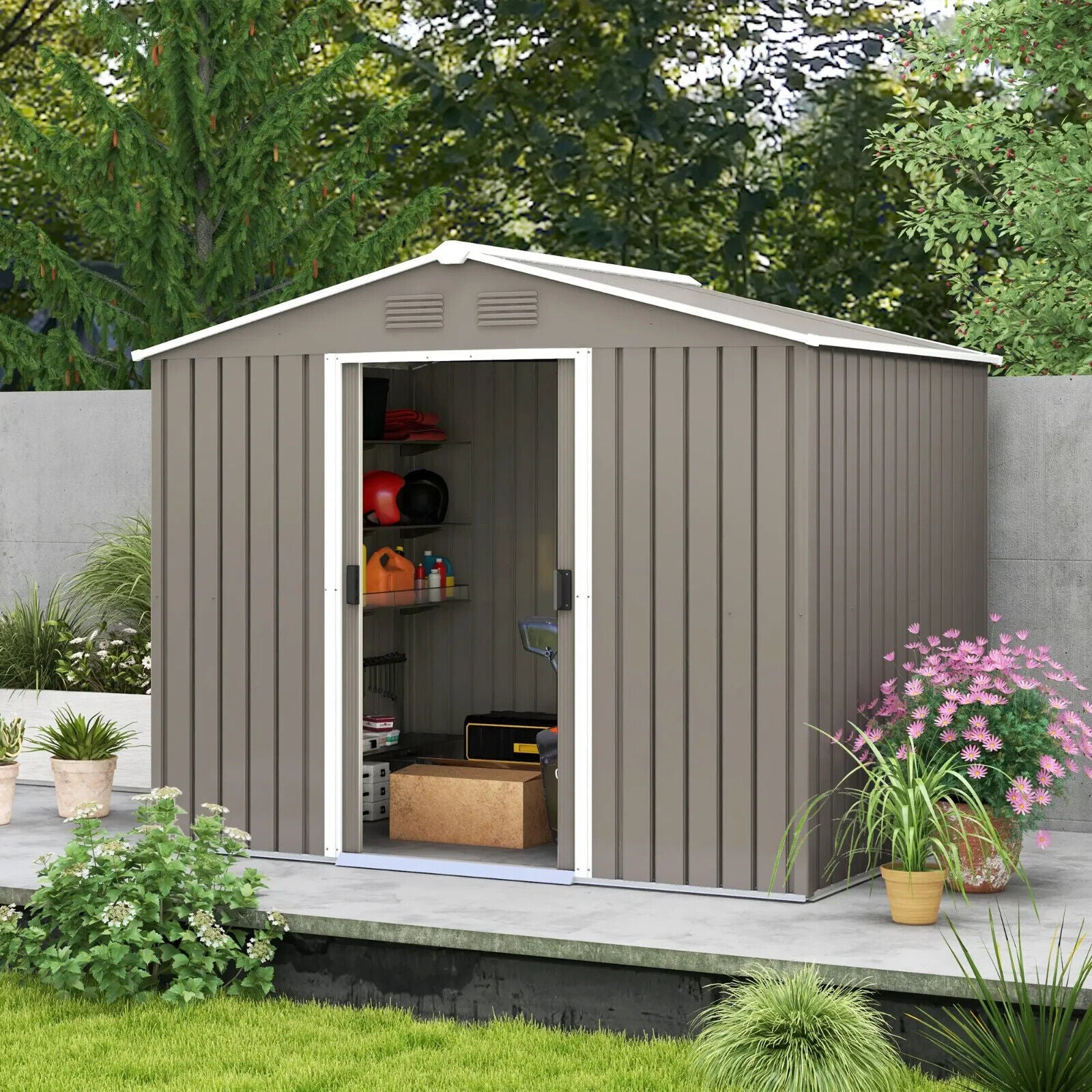 7.7 x 5.7ft Outdoor Garden Storage Metal Tool Shed w/ Sliding Doors Ventilation - Home and Garden Furniture Shop - #rustic - furniture#