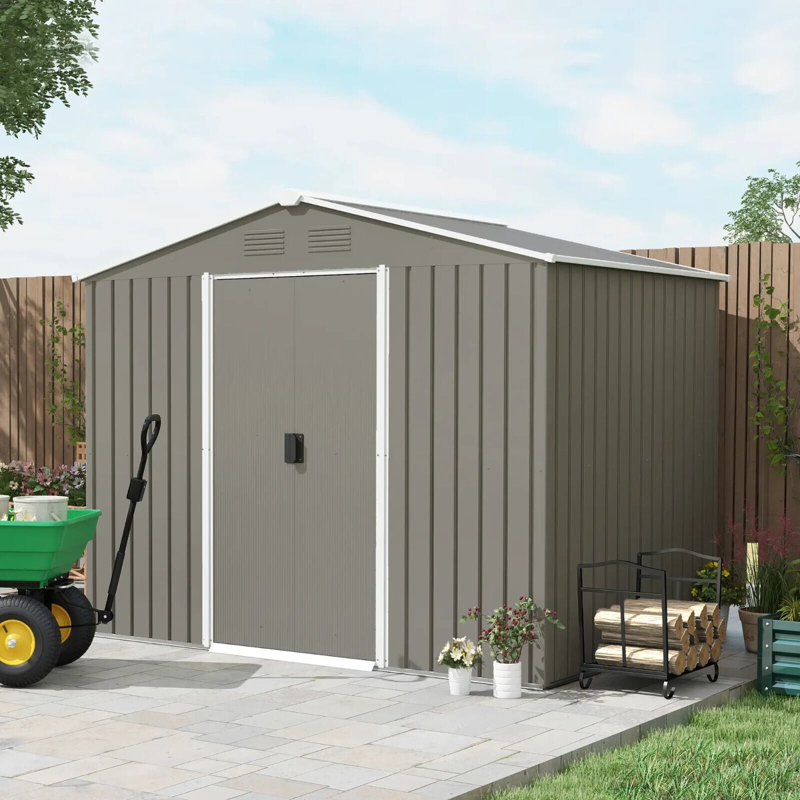7.7 x 5.7ft Outdoor Garden Storage Metal Tool Shed w/ Sliding Doors Ventilation - Home and Garden Furniture Shop - #rustic - furniture#