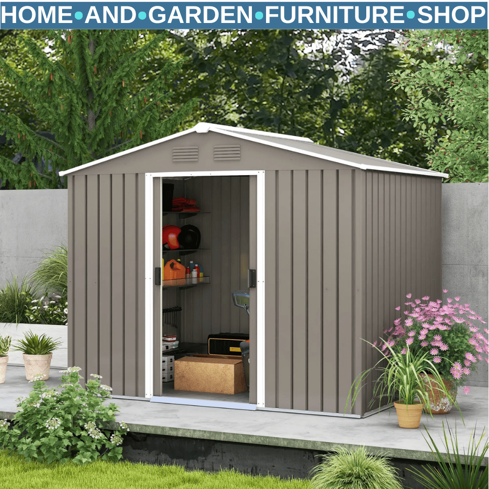 7.7 x 5.7ft Outdoor Garden Storage Metal Tool Shed w/ Sliding Doors Ventilation - Home and Garden Furniture Shop - #rustic - furniture#