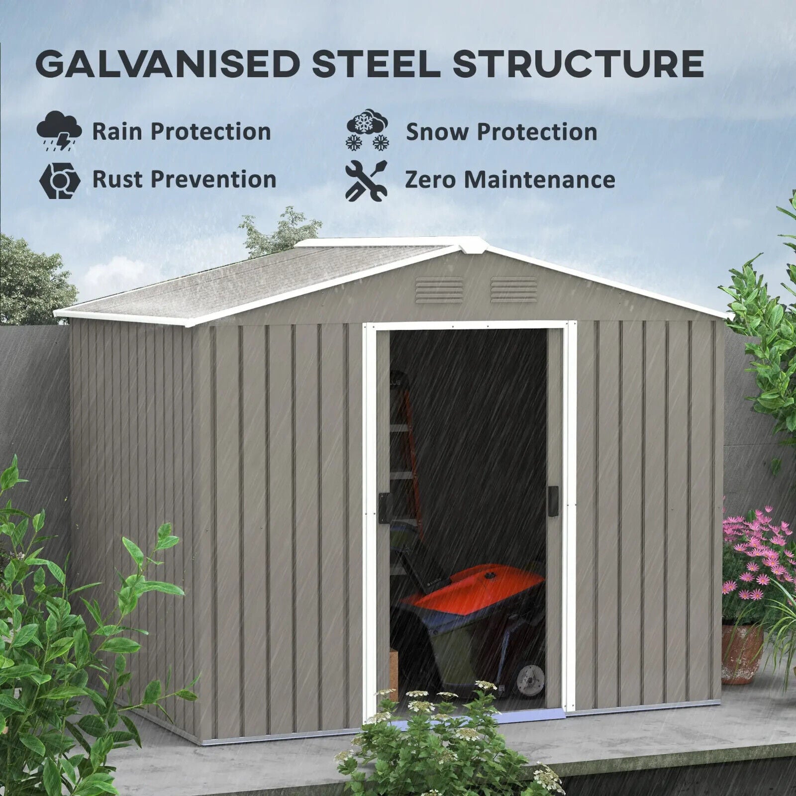 7.7 x 5.7ft Outdoor Garden Storage Metal Tool Shed w/ Sliding Doors Ventilation - Home and Garden Furniture Shop - #rustic - furniture#