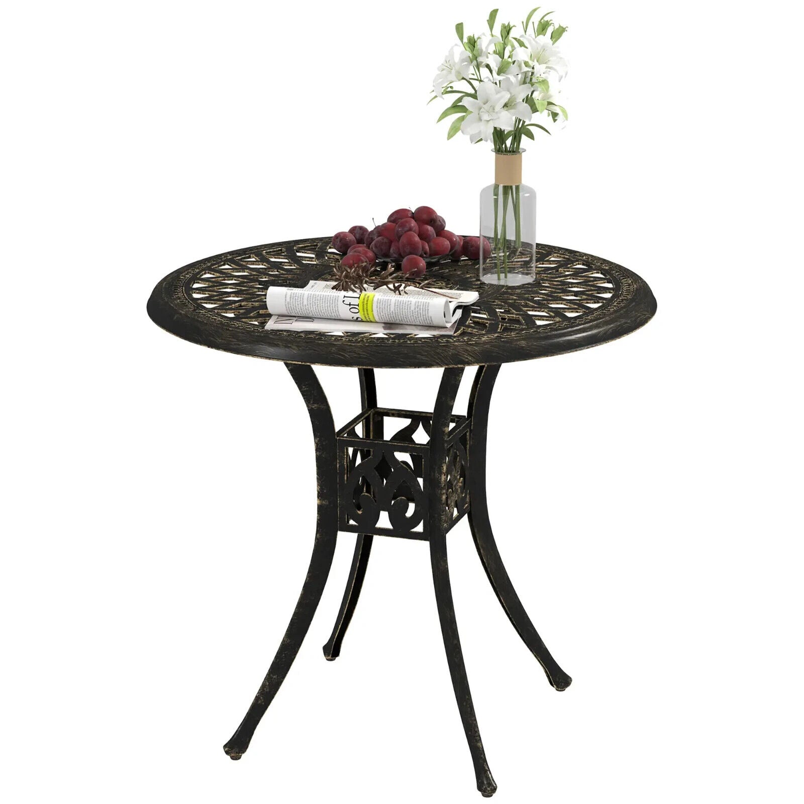 78 cm Round Garden Dining Table with Parasol Hole Cast Aluminium Outdoor Table - Home and Garden Furniture Shop - #rustic - furniture#