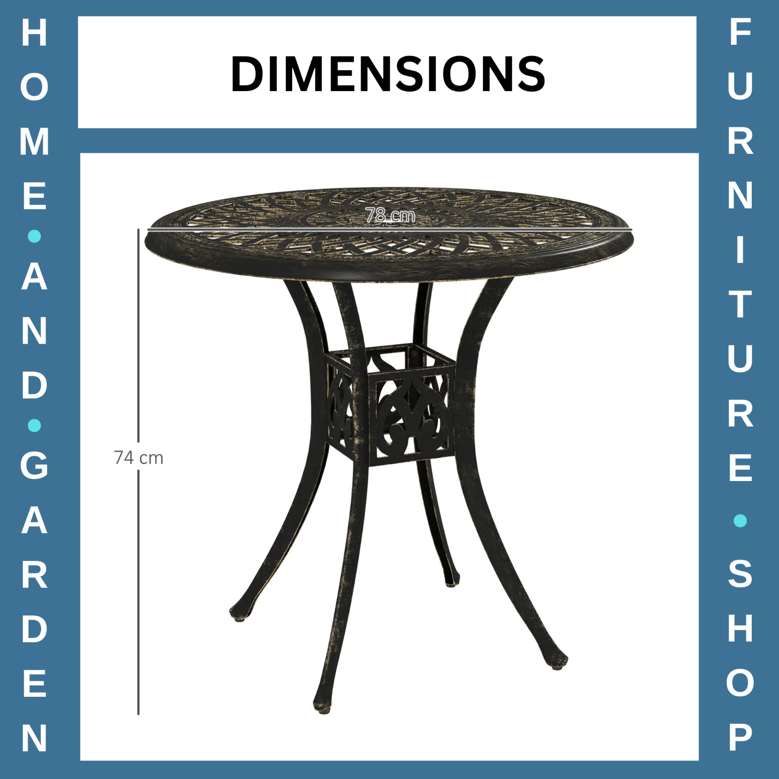 78 cm Round Garden Dining Table with Parasol Hole Cast Aluminium Outdoor Table - Home and Garden Furniture Shop - #rustic - furniture#