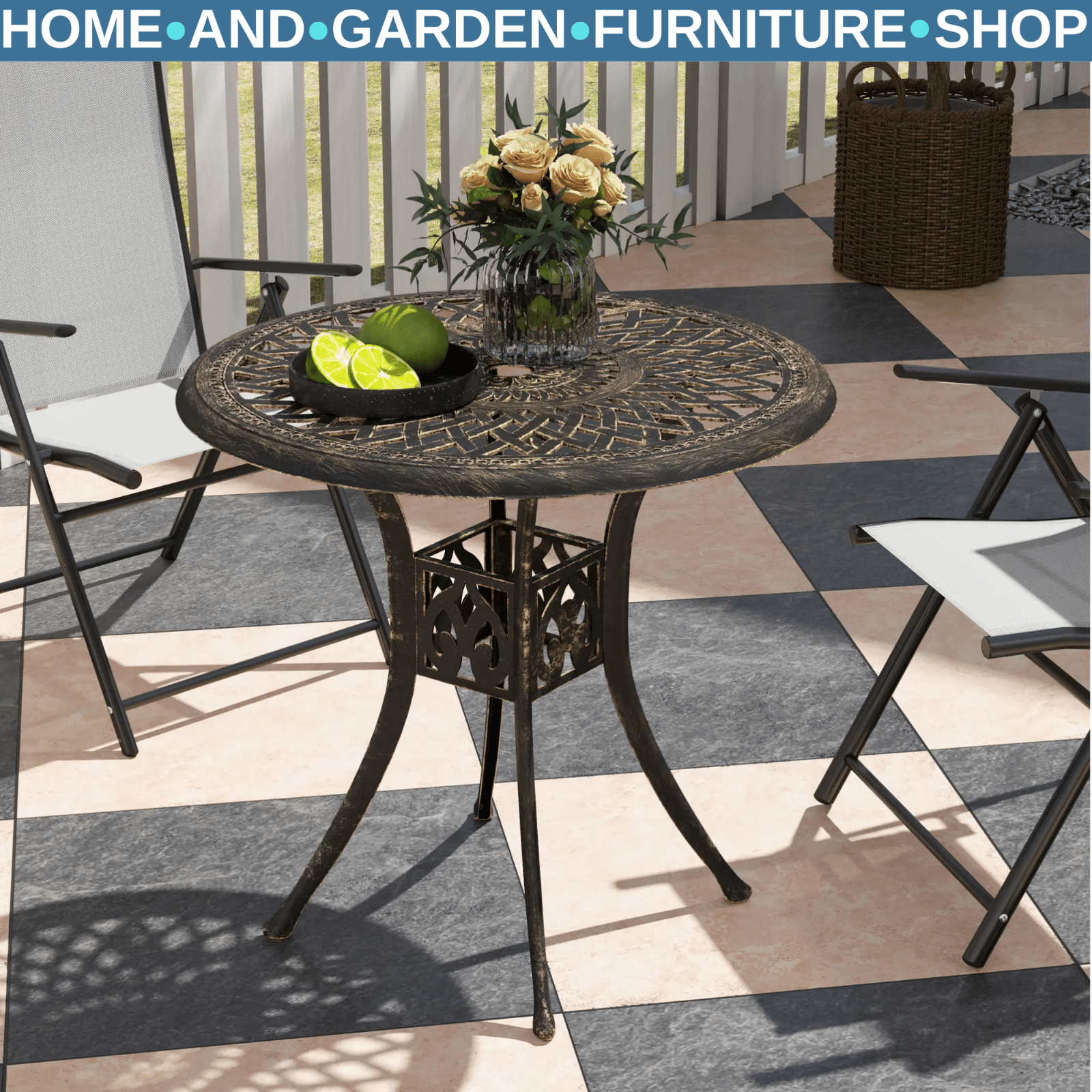 78 cm Round Garden Dining Table with Parasol Hole Cast Aluminium Outdoor Table - Home and Garden Furniture Shop - #rustic - furniture#