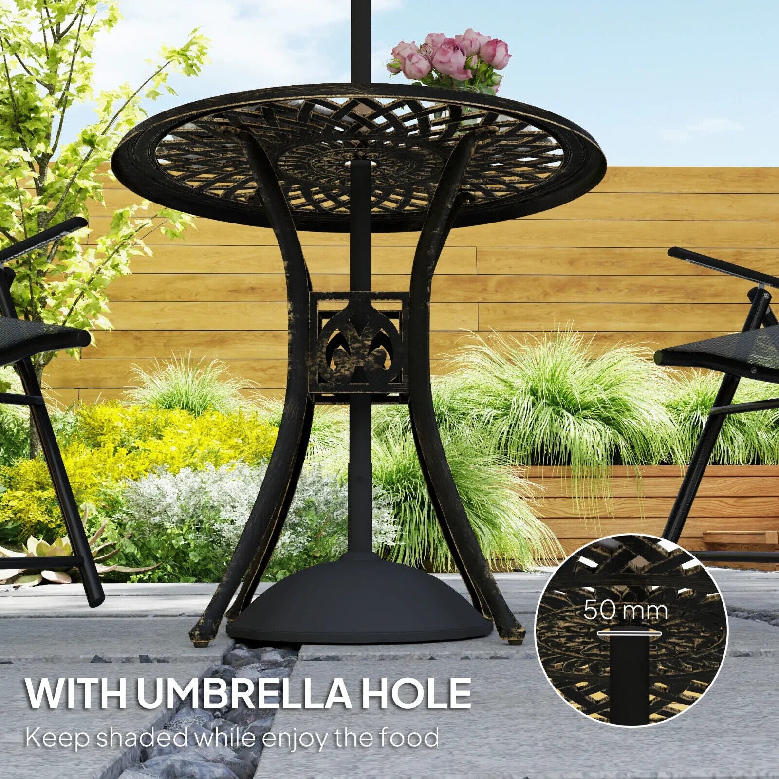 78 cm Round Garden Dining Table with Parasol Hole Cast Aluminium Outdoor Table - Home and Garden Furniture Shop - #rustic - furniture#