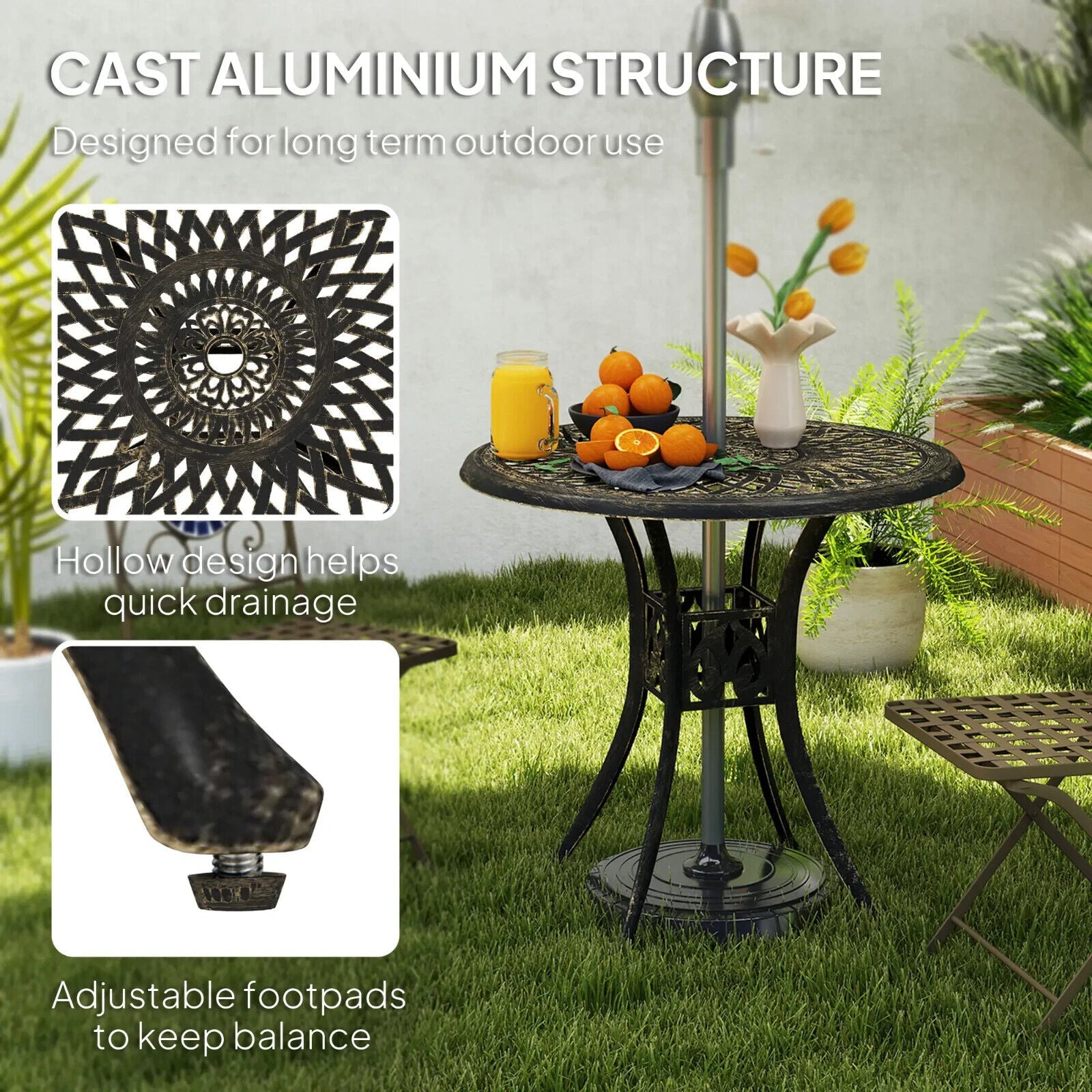 78 cm Round Garden Dining Table with Parasol Hole Cast Aluminium Outdoor Table - Home and Garden Furniture Shop - #rustic - furniture#