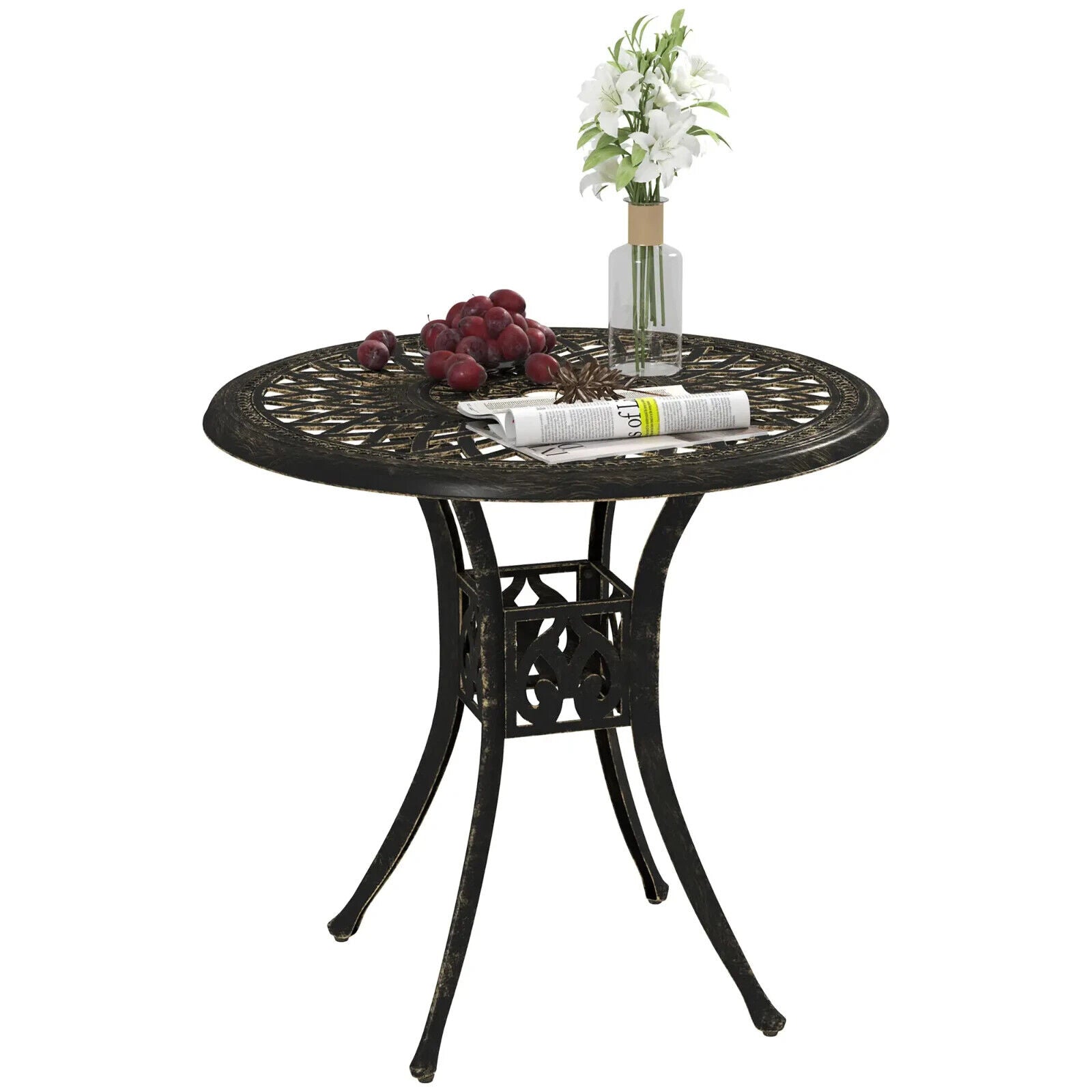 78 cm Round Garden Dining Table with Parasol Hole Cast Aluminium Outdoor Table - Home and Garden Furniture Shop - #rustic - furniture#