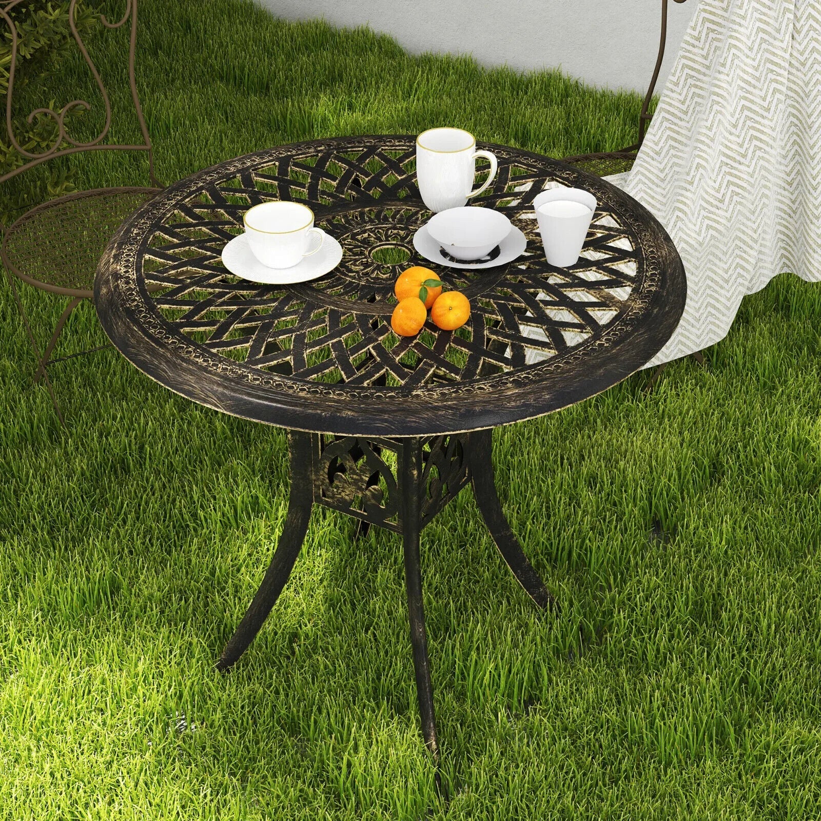 78 cm Round Garden Dining Table with Parasol Hole Cast Aluminium Outdoor Table - Home and Garden Furniture Shop - #rustic - furniture#