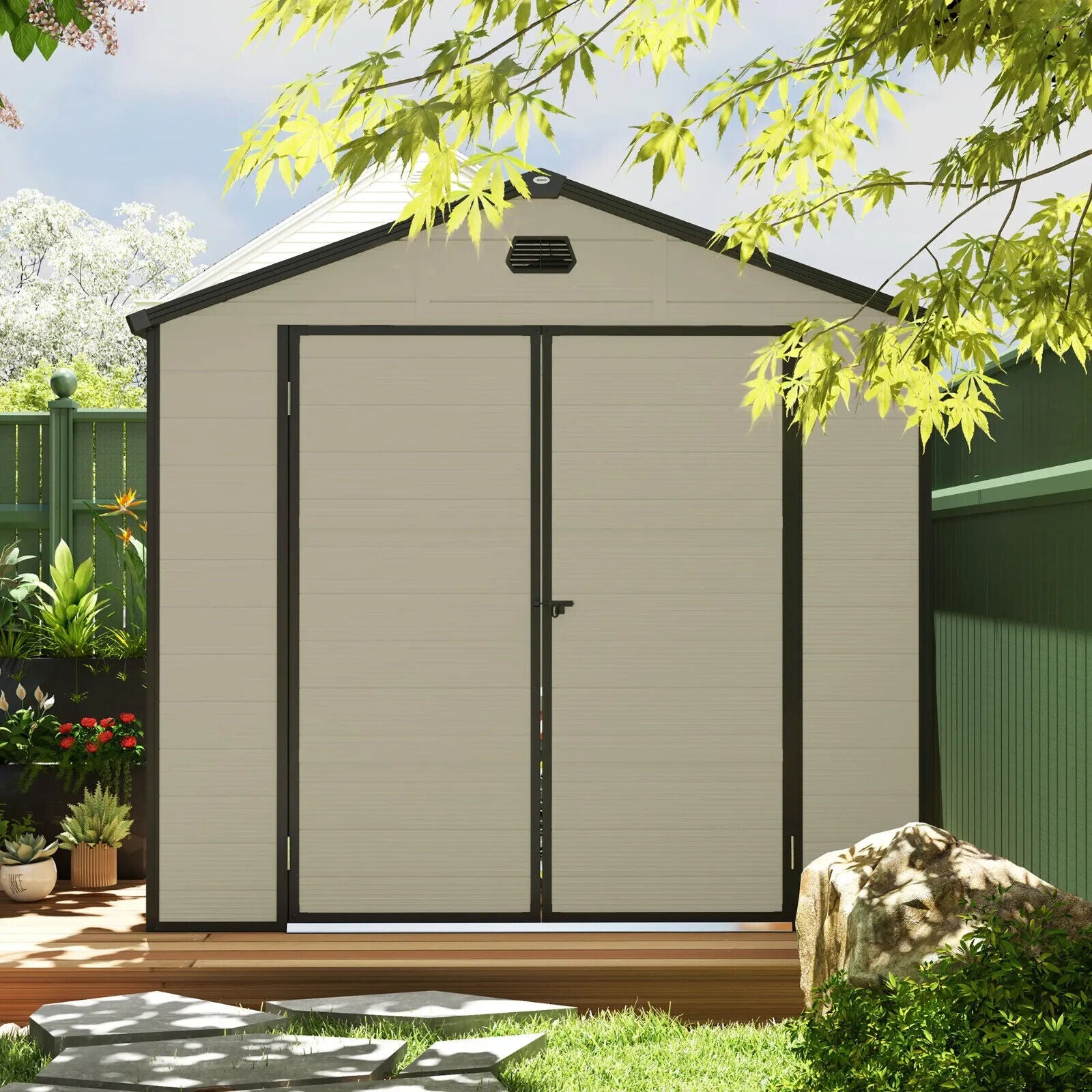 7.9 ft x 6.2 ft Garden Shed with Aluminium Frame Plastic Walls & Foundation Base - Home and Garden Furniture Shop - #rustic - furniture#