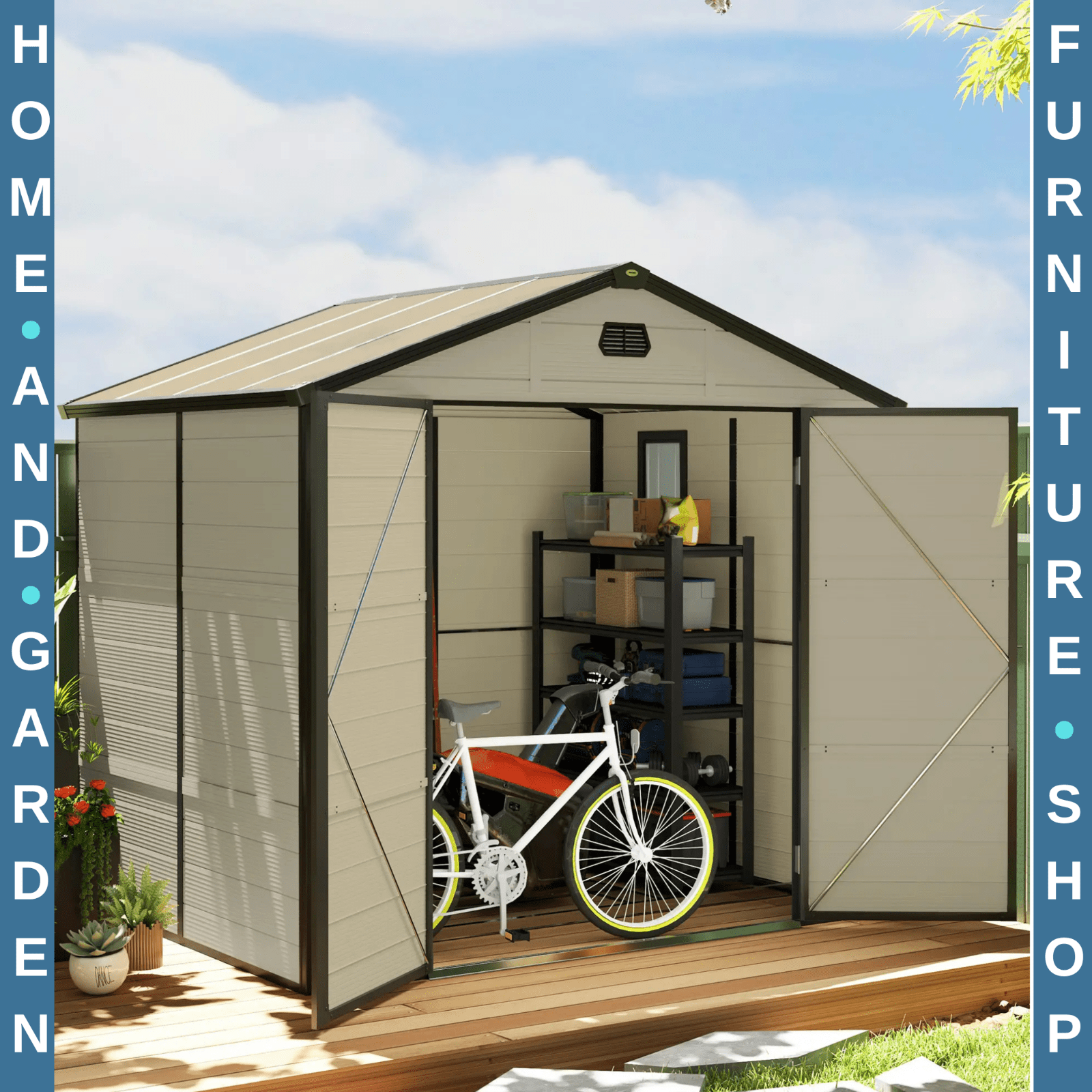 7.9 ft x 6.2 ft Garden Shed with Aluminium Frame Plastic Walls & Foundation Base - Home and Garden Furniture Shop - #rustic - furniture#