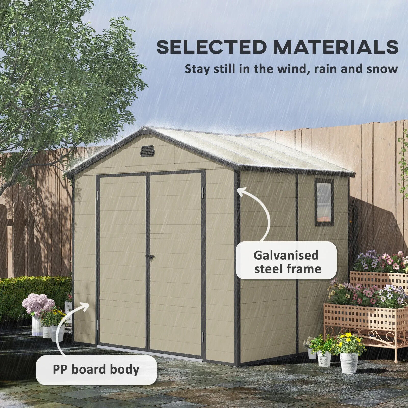7.9 ft x 6.2 ft Garden Shed with Aluminium Frame Plastic Walls & Foundation Base - Home and Garden Furniture Shop - #rustic - furniture#