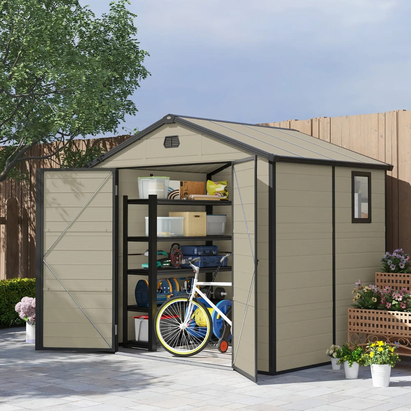 7.9 ft x 6.2 ft Garden Shed with Aluminium Frame Plastic Walls & Foundation Base - Home and Garden Furniture Shop - #rustic - furniture#