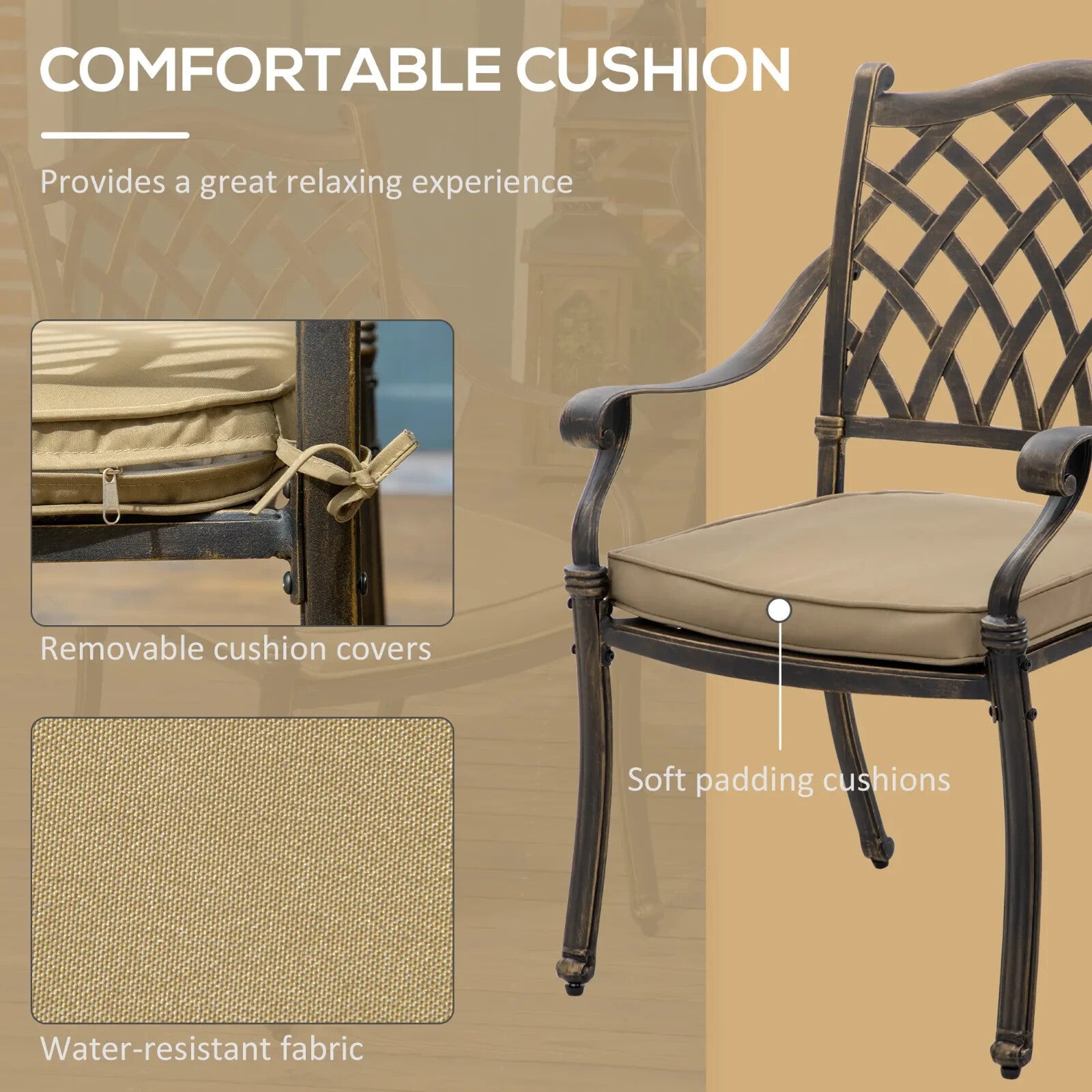 7pcs Cast Aluminium Garden Dining Set Cushioned Chairs & Table w/ Umbrella Hole - Home and Garden Furniture Shop - rustic - furniture