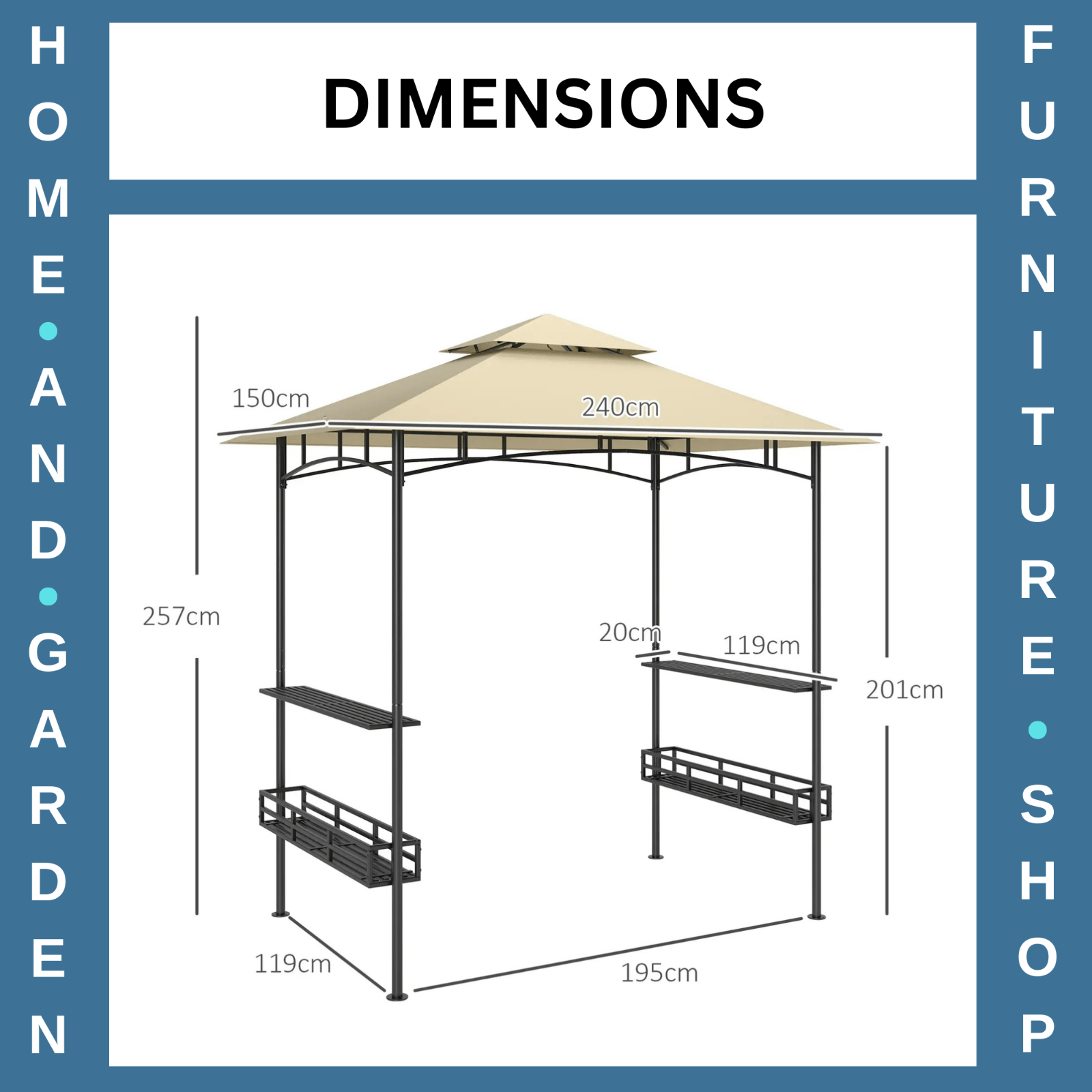 8 × 5 ft Grill Gazebo Canopy Outdoor BBQ Shelter w/Double Tier Roof&Side Shelves - Home and Garden Furniture Shop - #rustic - furniture#