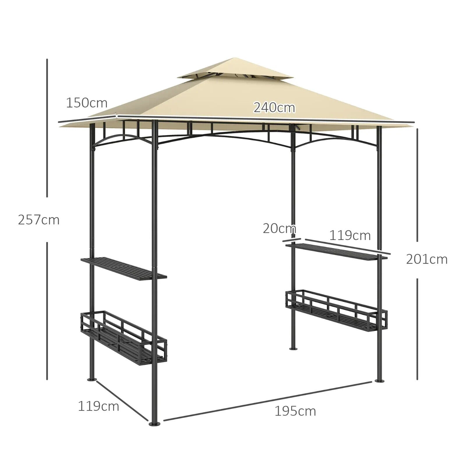 8 × 5 ft Grill Gazebo Canopy Outdoor BBQ Shelter w/Double Tier Roof&Side Shelves - Home and Garden Furniture Shop - #rustic - furniture#