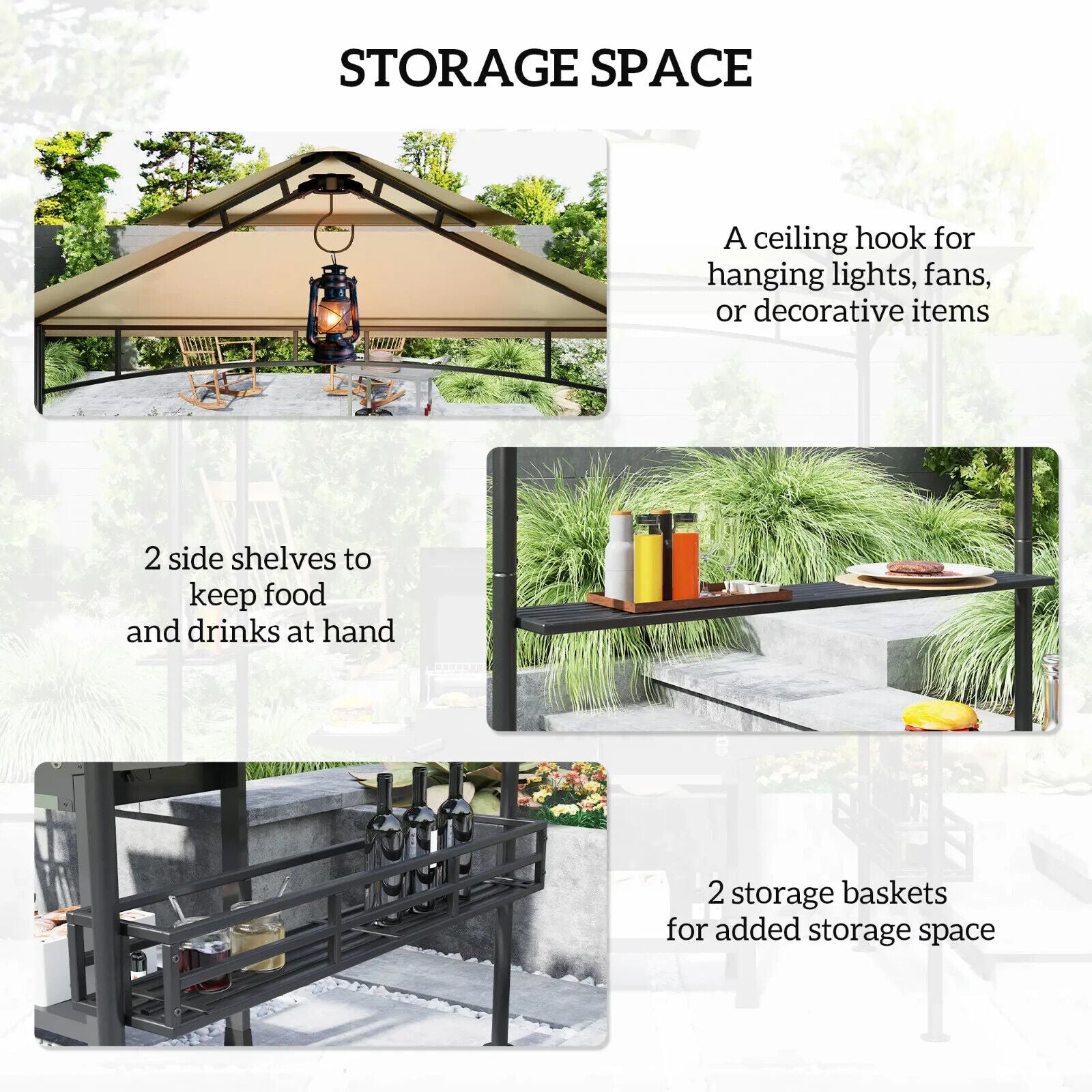 8 × 5 ft Grill Gazebo Canopy Outdoor BBQ Shelter w/Double Tier Roof&Side Shelves - Home and Garden Furniture Shop - #rustic - furniture#