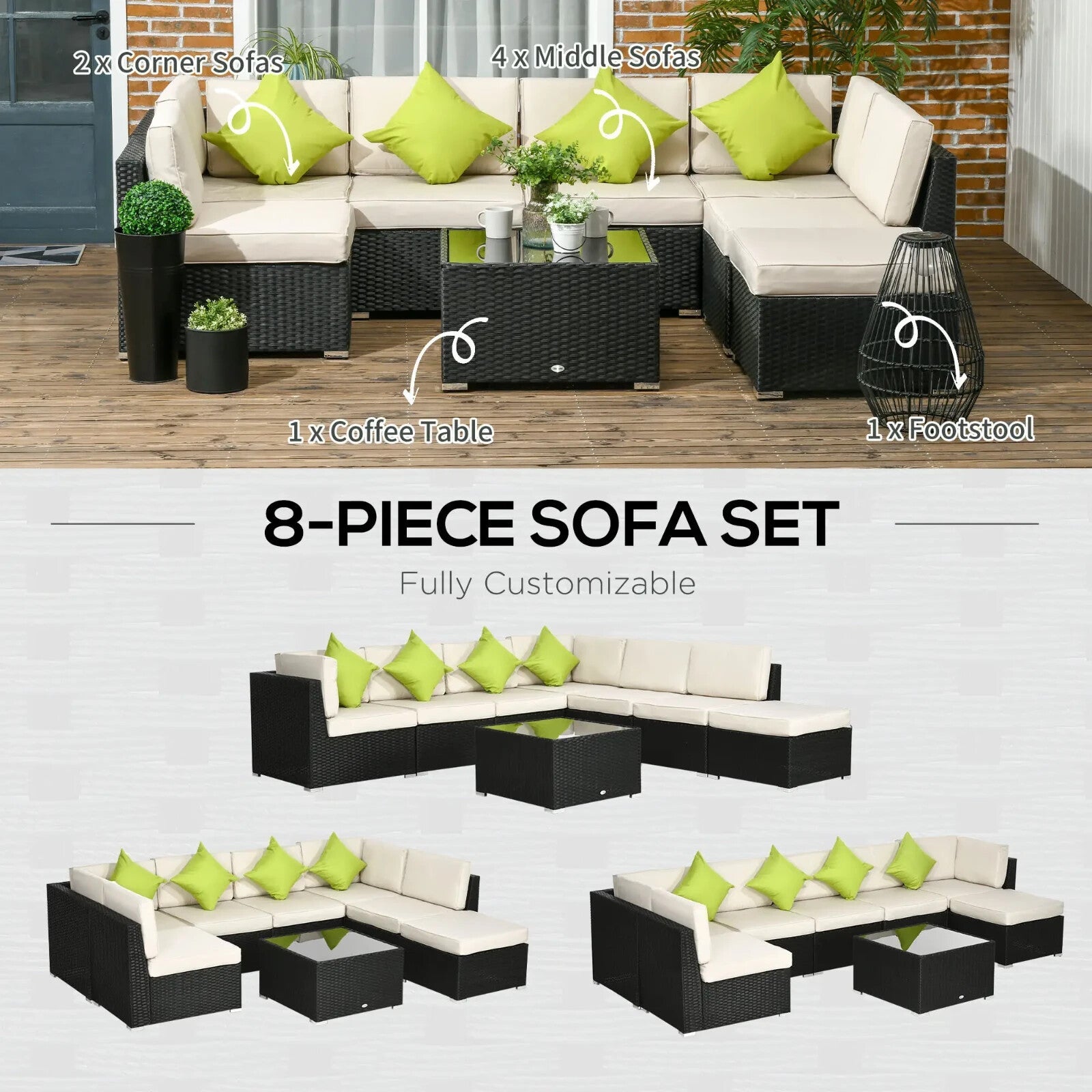 8 Pcs Rattan Garden Corner Sofa Set Outdoor Patio Furniture w/ Washable Cushions - Home and Garden Furniture Shop - rustic - furniture