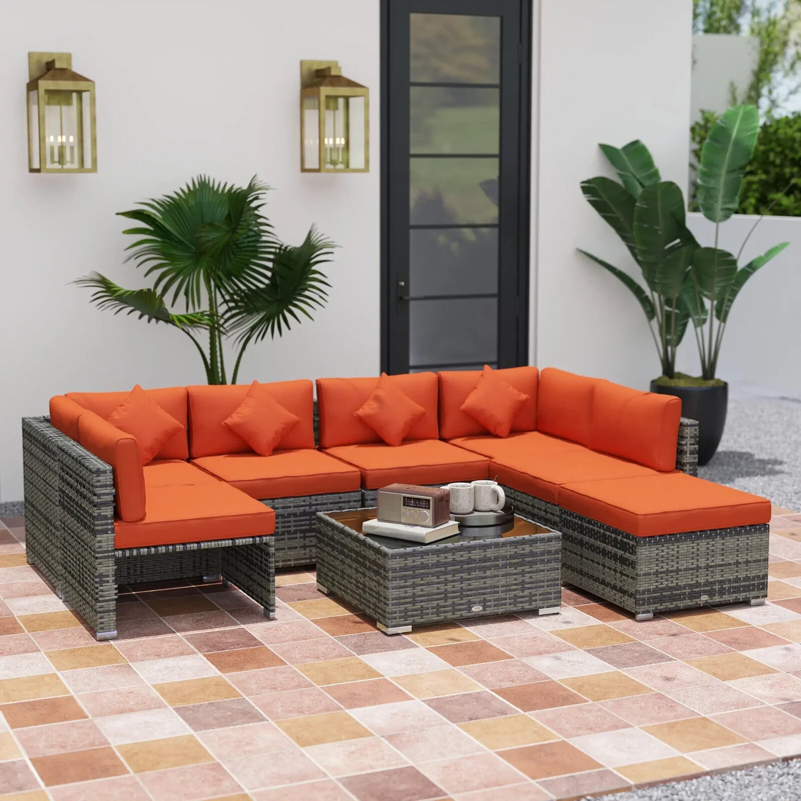 8 Piece PE Rattan Corner Sofa Set with Cushions Garden Patio Furniture Washable - Home and Garden Furniture Shop - rustic - furniture