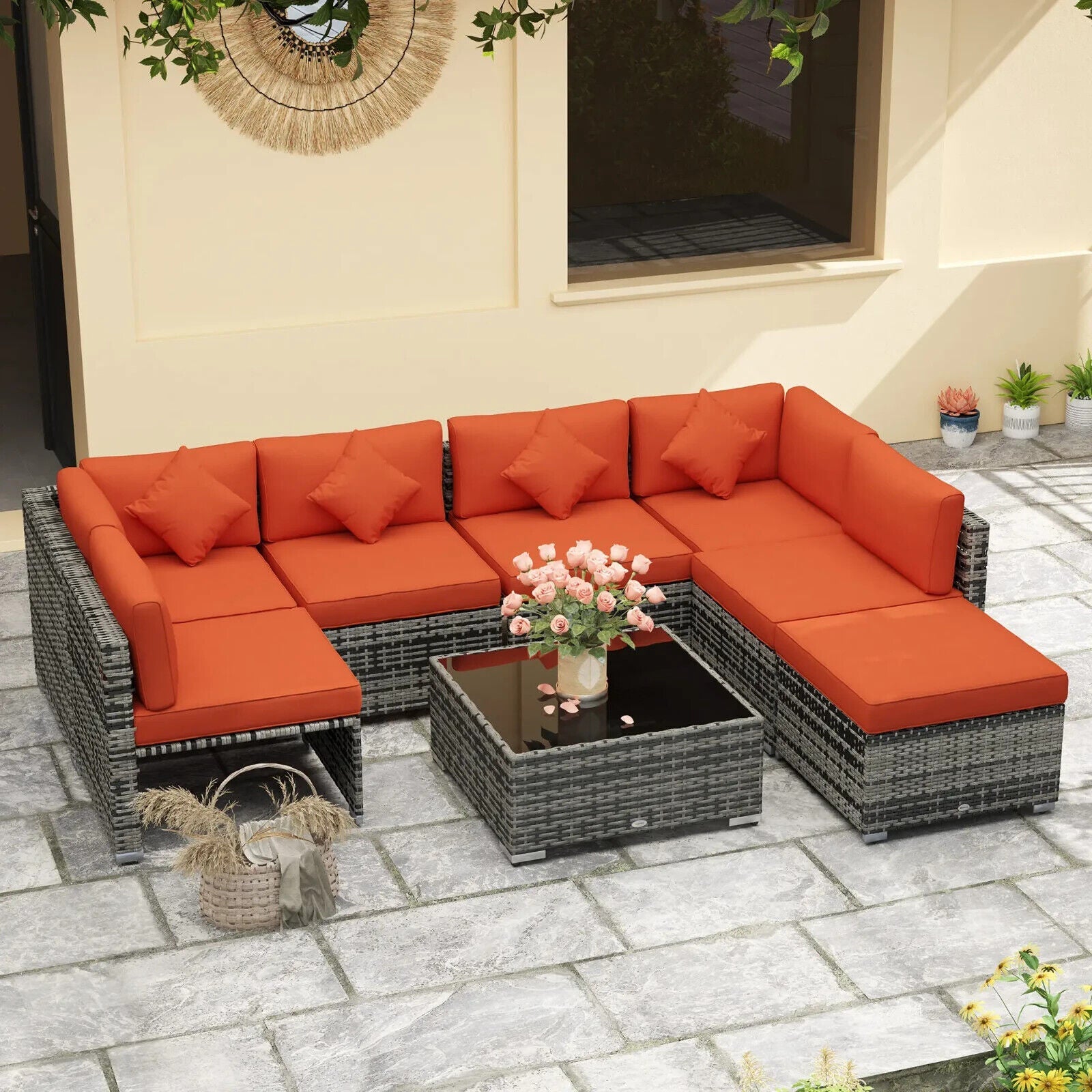 8 Piece PE Rattan Corner Sofa Set with Cushions Garden Patio Furniture Washable - Home and Garden Furniture Shop - #rustic - furniture#