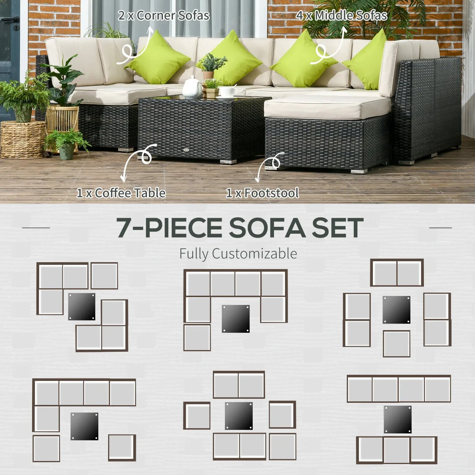 8 Piece Rattan Garden Corner Sofa Set Outdoor Modular Patio Furniture w/ Cushion - Home and Garden Furniture Shop - #rustic - furniture#