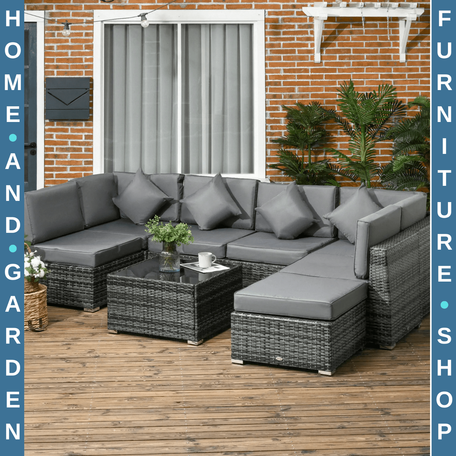 8 - Piece Rattan Garden Outdoor Patio Sofa Set with Cushion and Tempered Glass - Home and Garden Furniture Shop - rustic - furniture