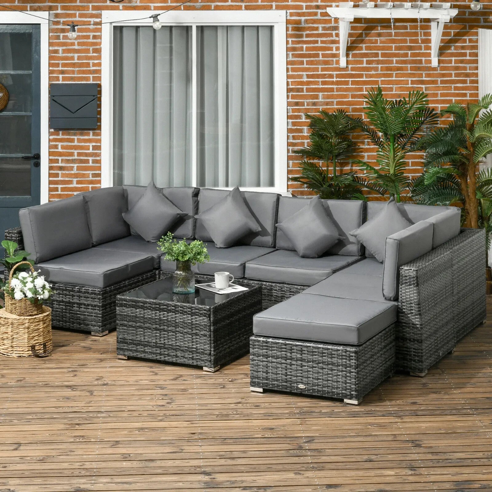 8 - Piece Rattan Garden Outdoor Patio Sofa Set with Cushion and Tempered Glass - Home and Garden Furniture Shop - rustic - furniture