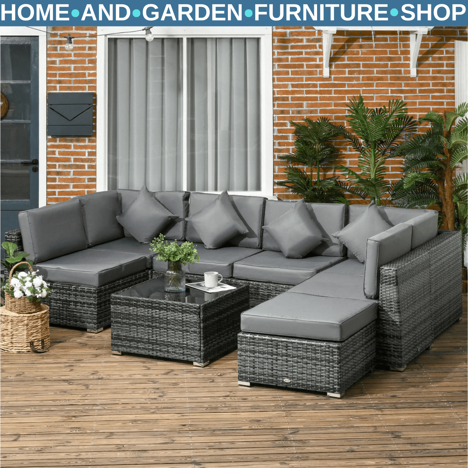 8 - Piece Rattan Garden Outdoor Patio Sofa Set with Cushion and Tempered Glass - Home and Garden Furniture Shop - rustic - furniture
