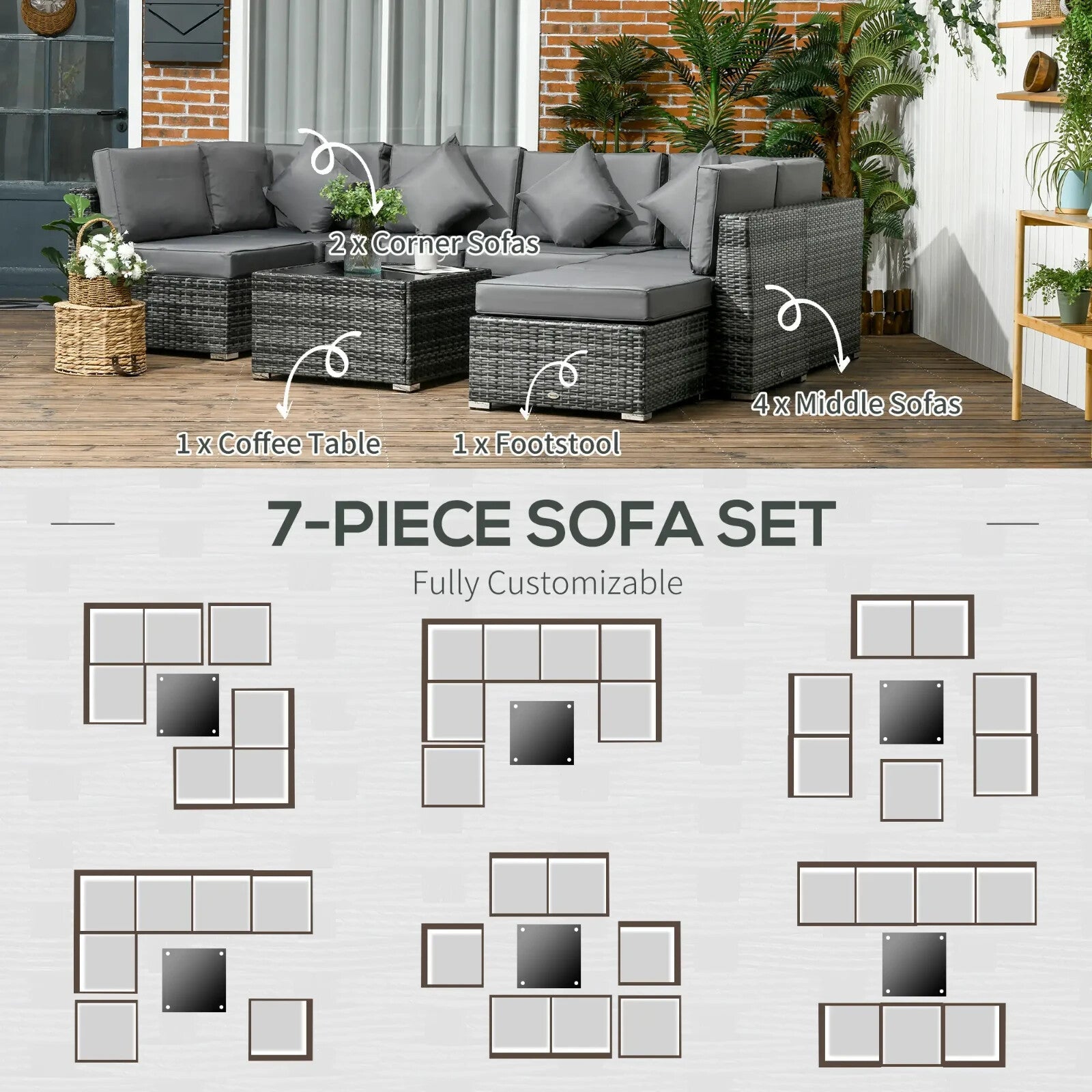 8 - Piece Rattan Garden Outdoor Patio Sofa Set with Cushion and Tempered Glass - Home and Garden Furniture Shop - rustic - furniture