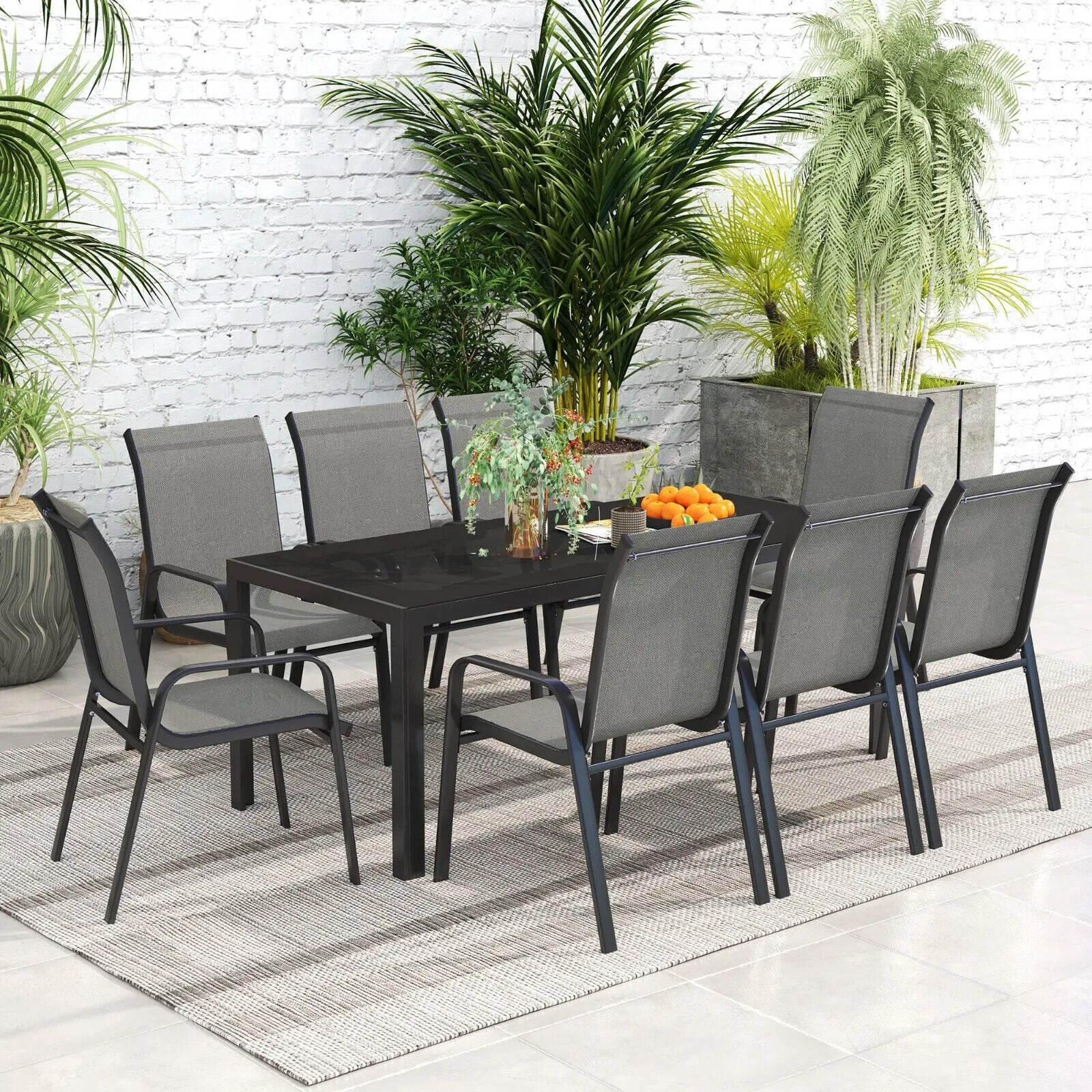 8 Seater Garden Dining Set with Stacking Chairs Rectangular Glass Garden Table - Home and Garden Furniture Shop - rustic - furniture