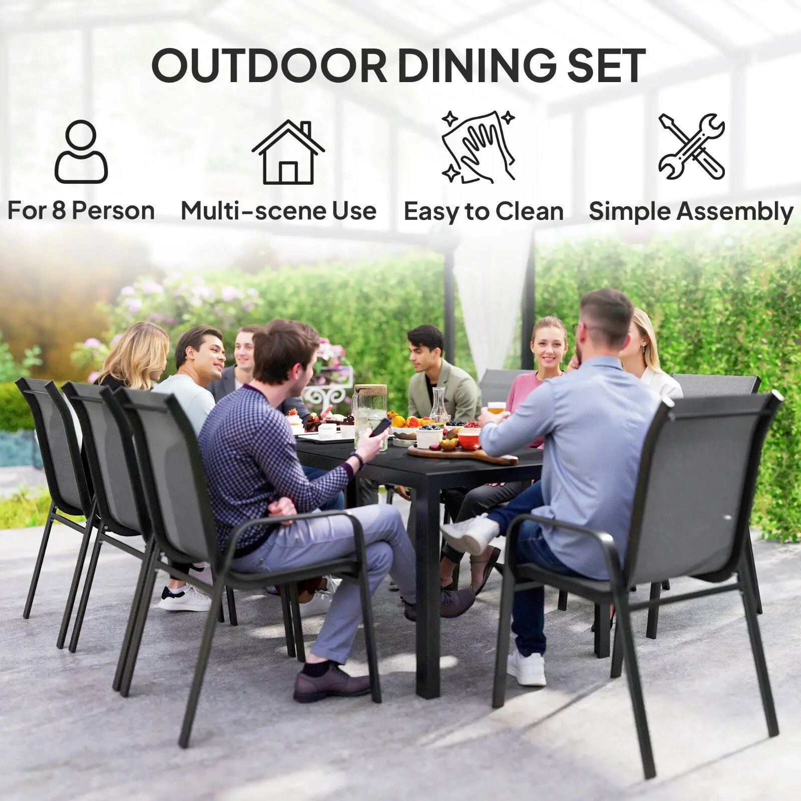 8 Seater Garden Dining Set with Stacking Chairs Rectangular Glass Garden Table - Home and Garden Furniture Shop - rustic - furniture