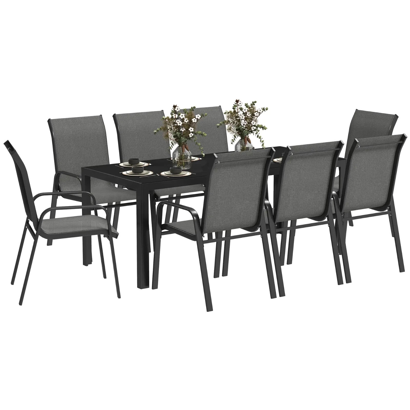 8 Seater Garden Dining Set with Stacking Chairs Rectangular Glass Garden Table - Home and Garden Furniture Shop - rustic - furniture