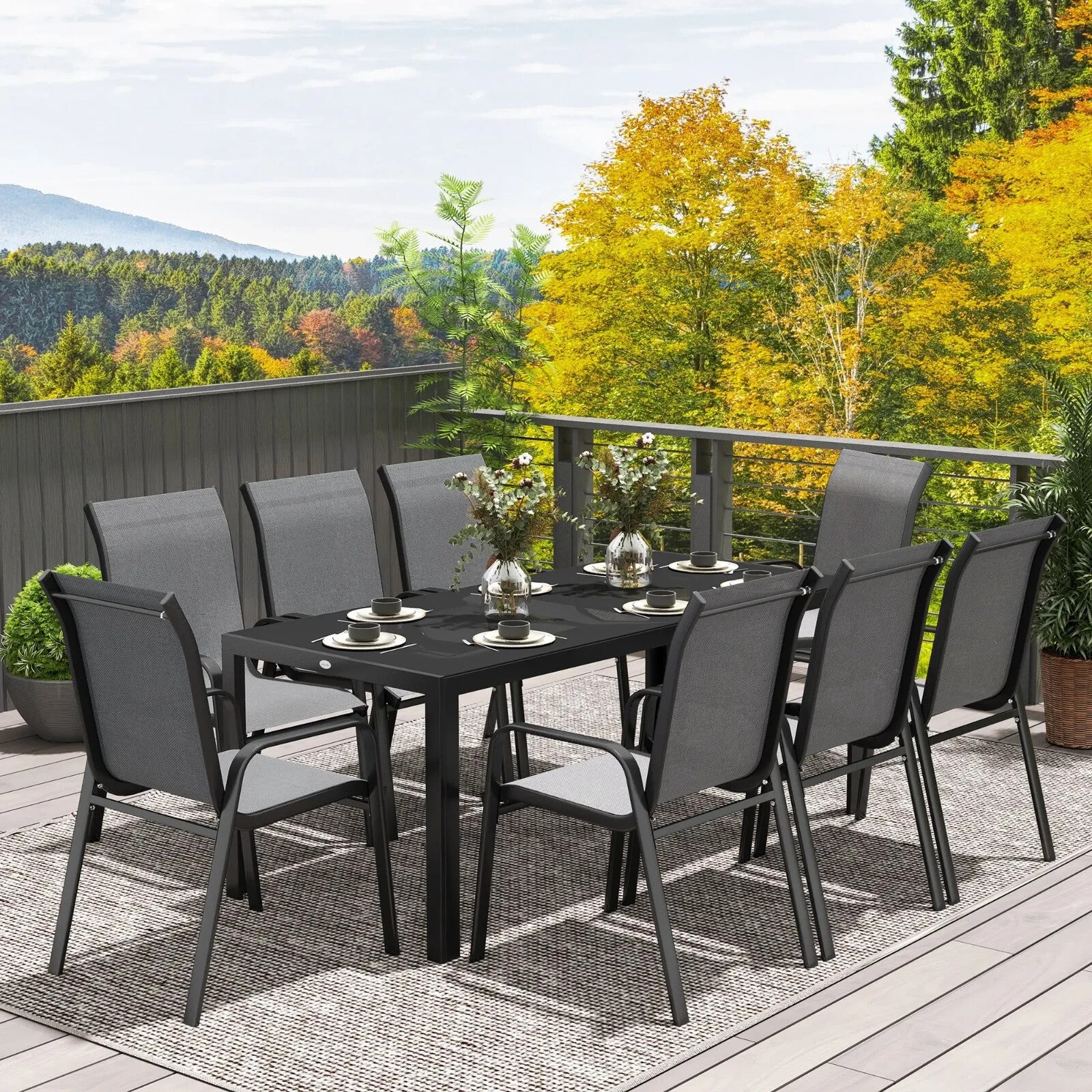 8 Seater Garden Dining Set with Stacking Chairs Rectangular Glass Garden Table - Home and Garden Furniture Shop - rustic - furniture