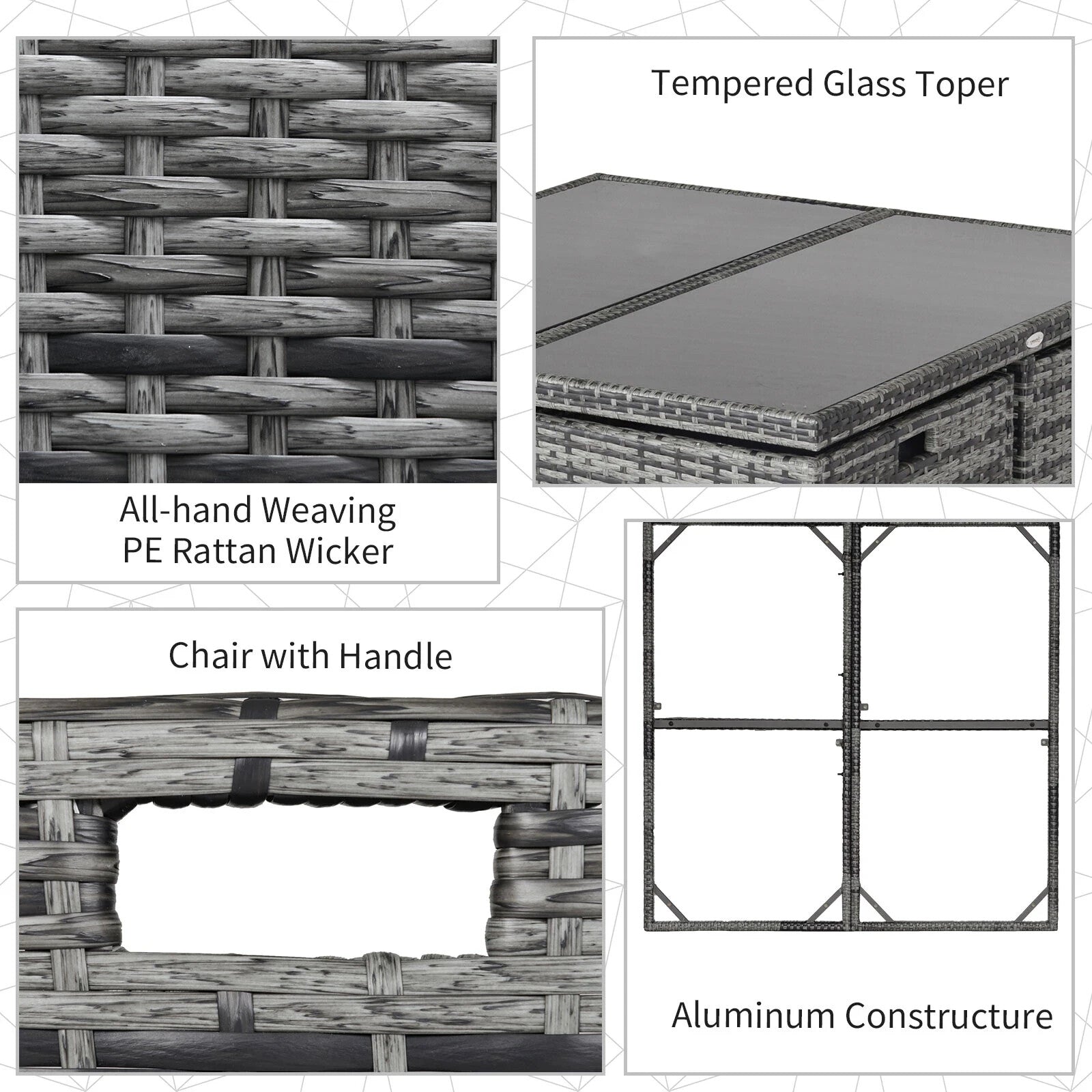 8 - Seater Rattan Dining Set Garden Furniture with Cushion Woven Rattan Chair Grey - Home and Garden Furniture Shop - rustic - furniture