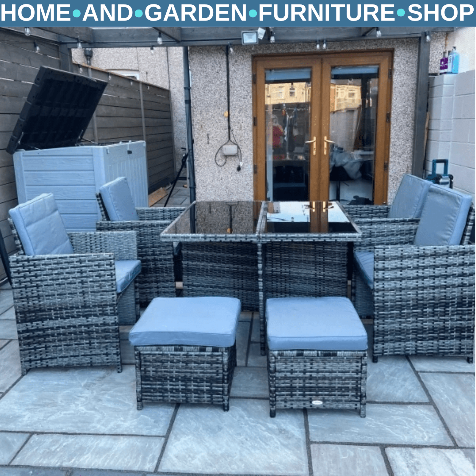 8 - Seater Rattan Dining Set Garden Furniture with Cushion Woven Rattan Chair Grey - Home and Garden Furniture Shop - rustic - furniture