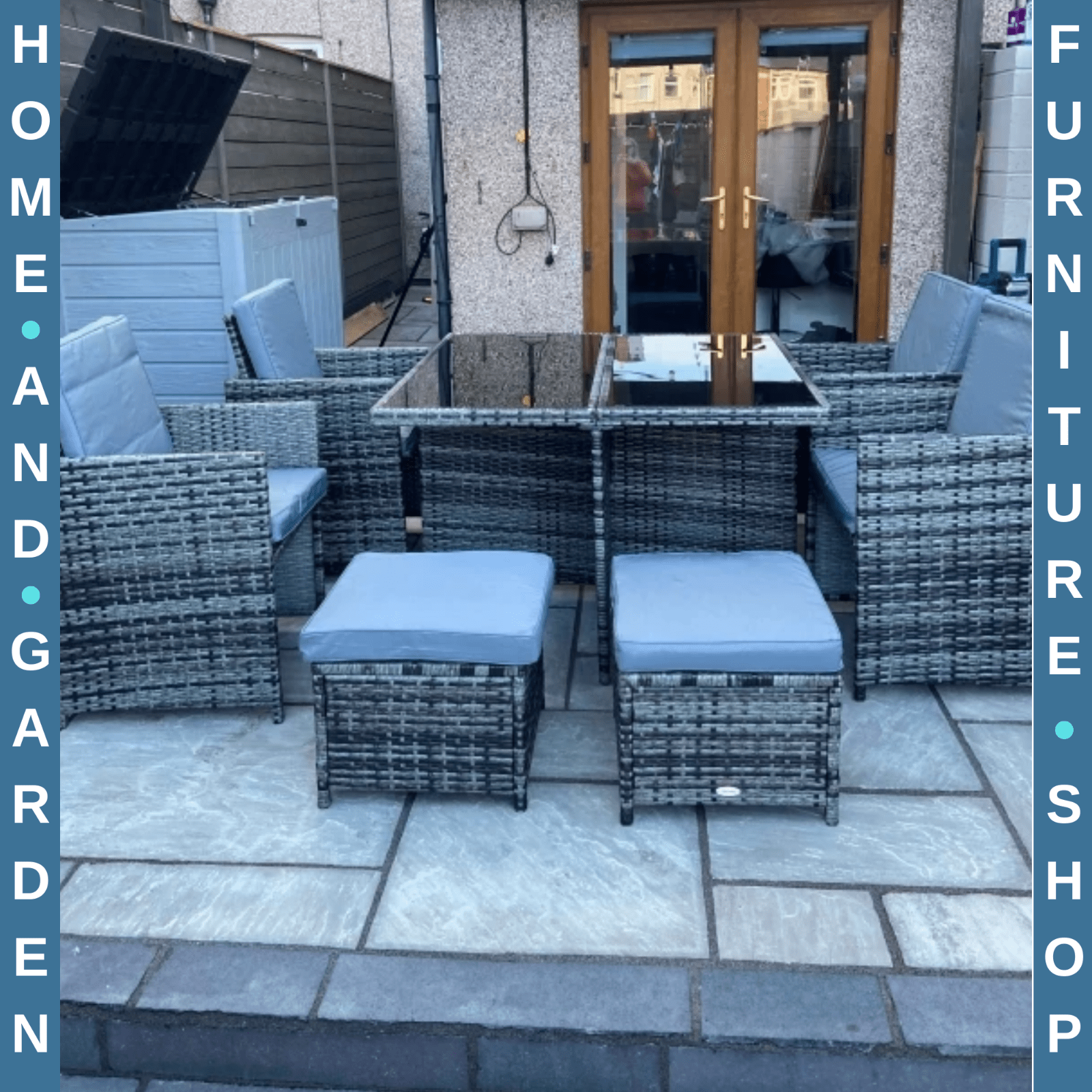 8 - Seater Rattan Dining Set Garden Furniture with Cushion Woven Rattan Chair Grey - Home and Garden Furniture Shop - rustic - furniture