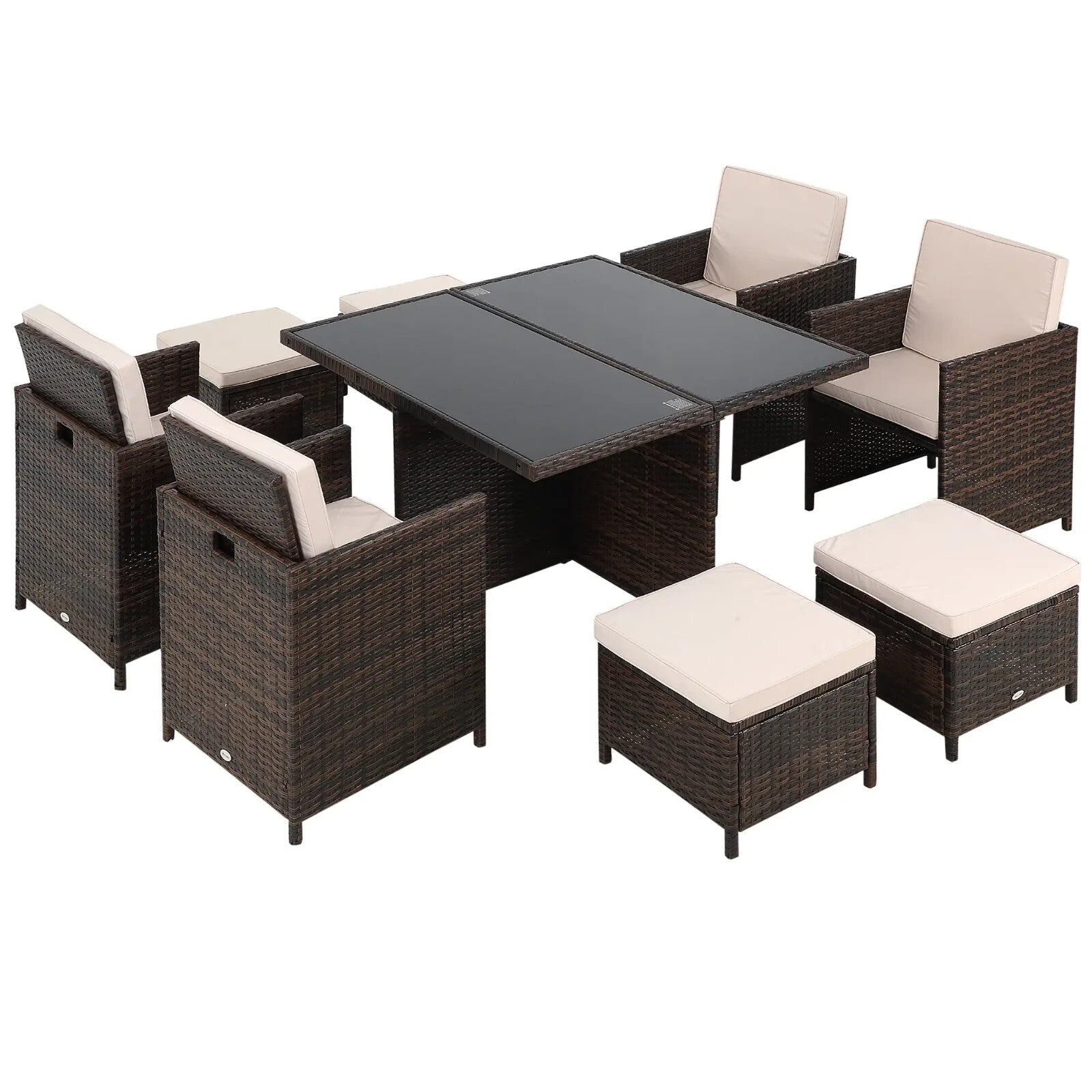 8 Seater Rattan Garden Dining Set with 4 Armchairs 4 Stools and Glass Top Table - Home and Garden Furniture Shop - rustic - furniture