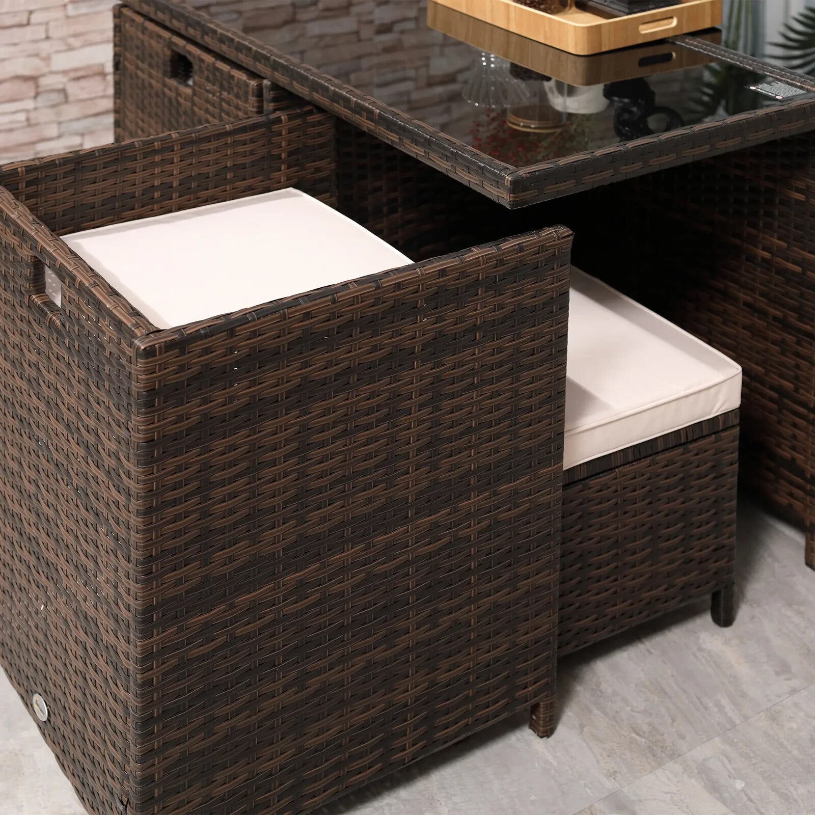 8 Seater Rattan Garden Dining Set with 4 Armchairs 4 Stools and Glass Top Table - Home and Garden Furniture Shop - rustic - furniture