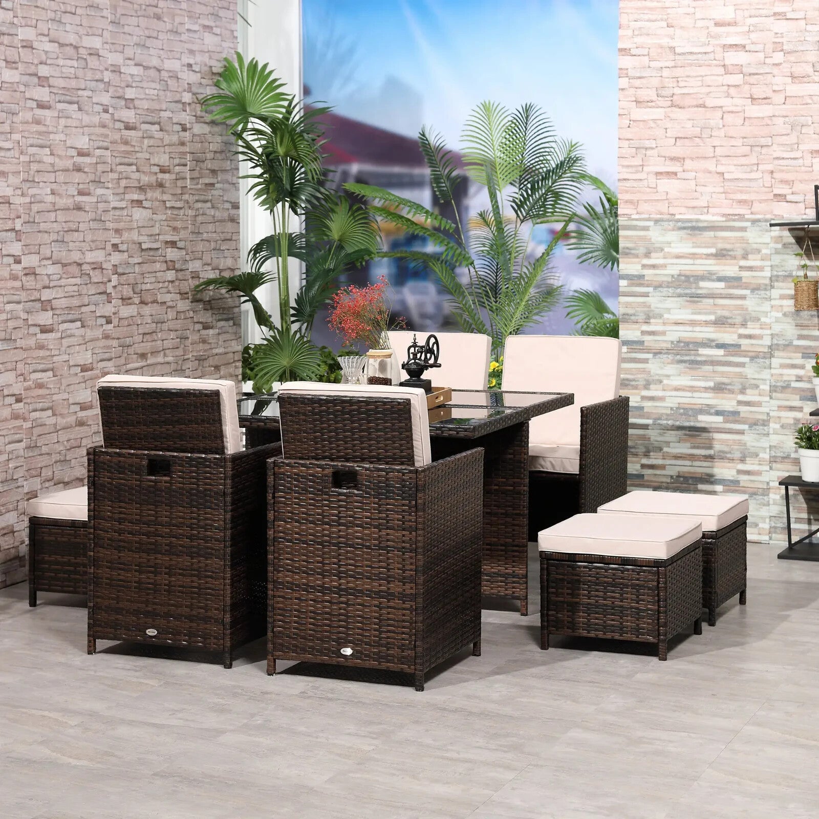 8 Seater Rattan Garden Dining Set with 4 Armchairs 4 Stools and Glass Top Table - Home and Garden Furniture Shop - rustic - furniture