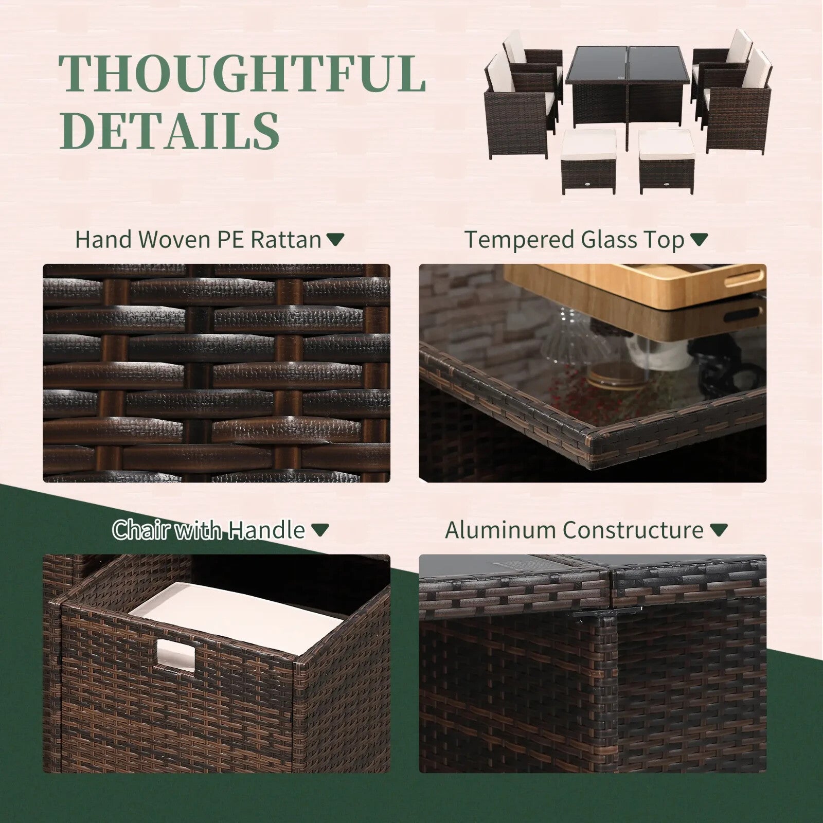 8 Seater Rattan Garden Dining Set with 4 Armchairs 4 Stools and Glass Top Table - Home and Garden Furniture Shop - rustic - furniture