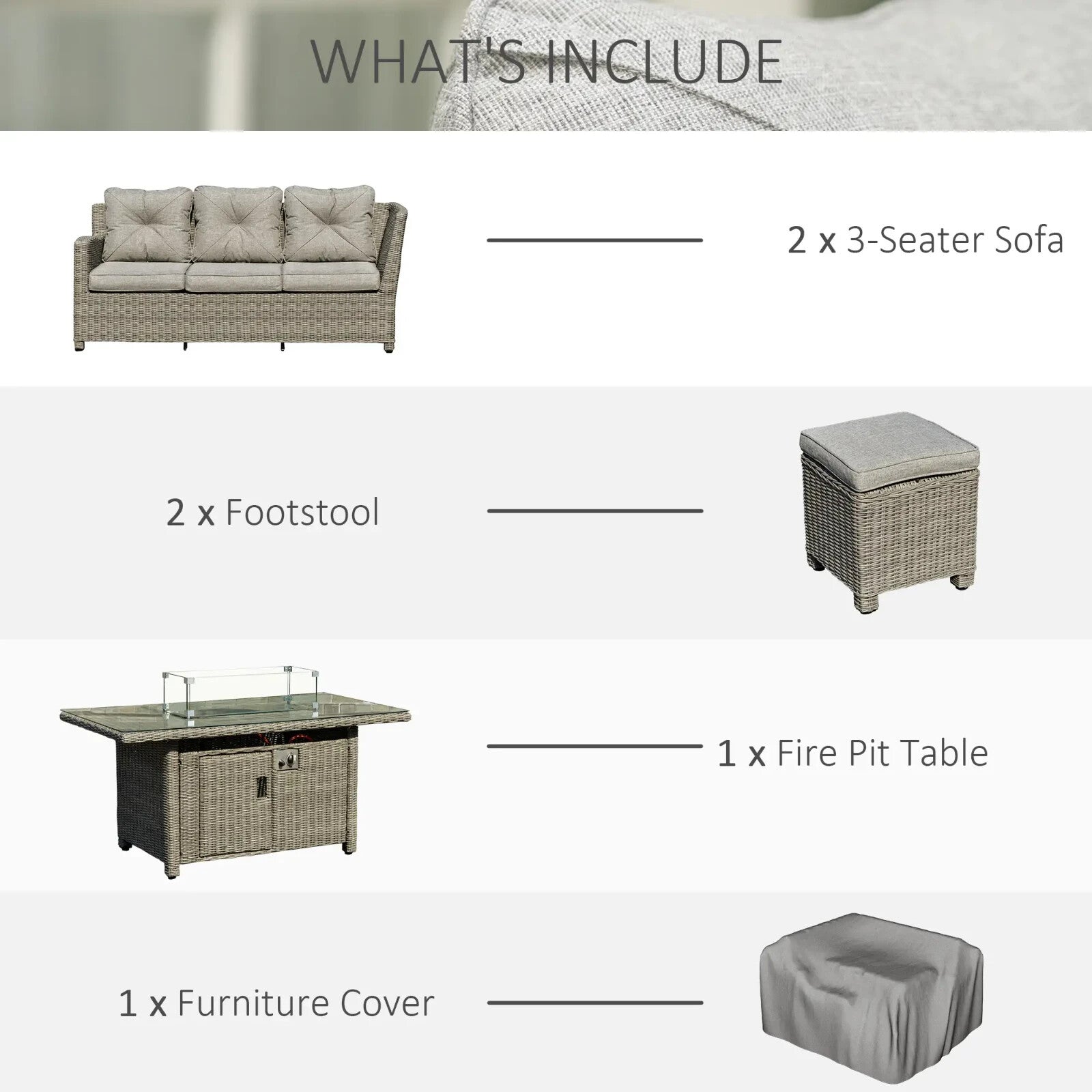 8 - Seater Rattan Garden Furniture Set w/ L - Shape Sofa, Footstool & Fire Pit Table - Home and Garden Furniture Shop - rustic - furniture