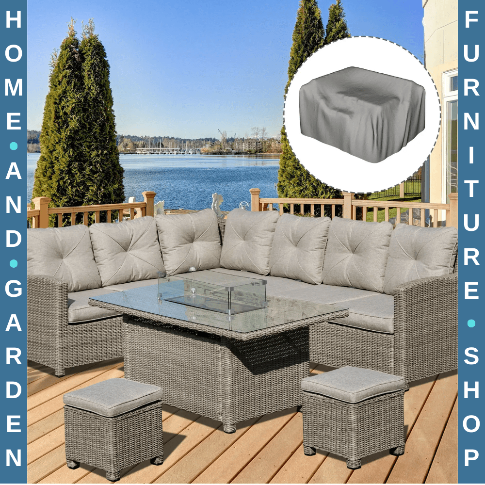 8 - Seater Rattan Garden Furniture Set w/ L - Shape Sofa, Footstool & Fire Pit Table - Home and Garden Furniture Shop - rustic - furniture