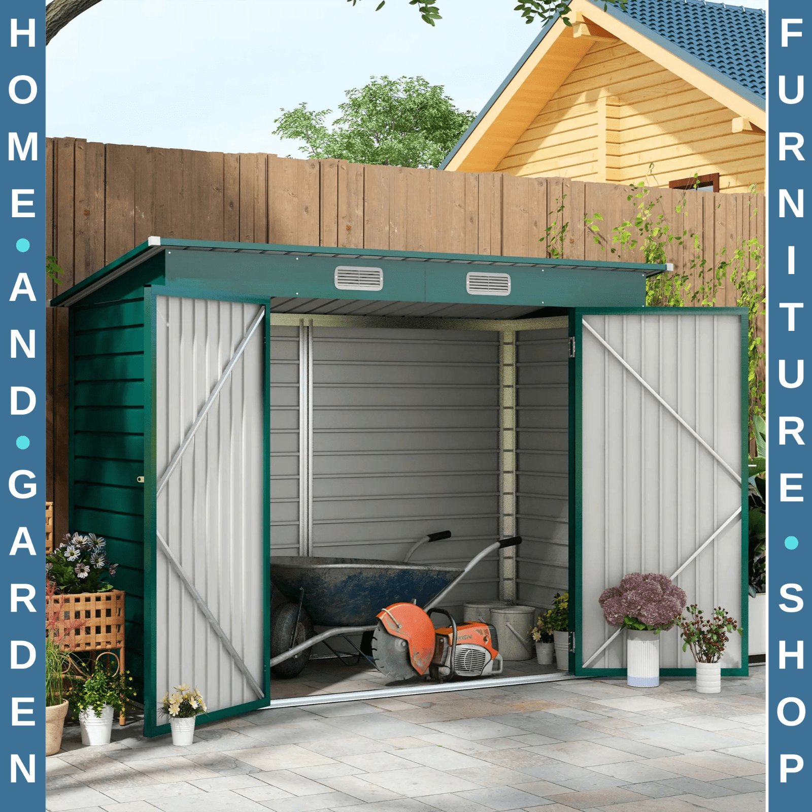 8 x 4FT Metal Garden Storage Shed with Double Doors Green Lean To Patio Shed - Home and Garden Furniture Shop - rustic - furniture