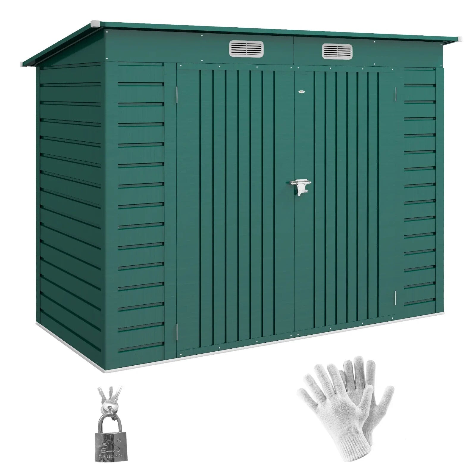 8 x 4FT Metal Garden Storage Shed with Double Doors Green Lean To Patio Shed - Home and Garden Furniture Shop - rustic - furniture