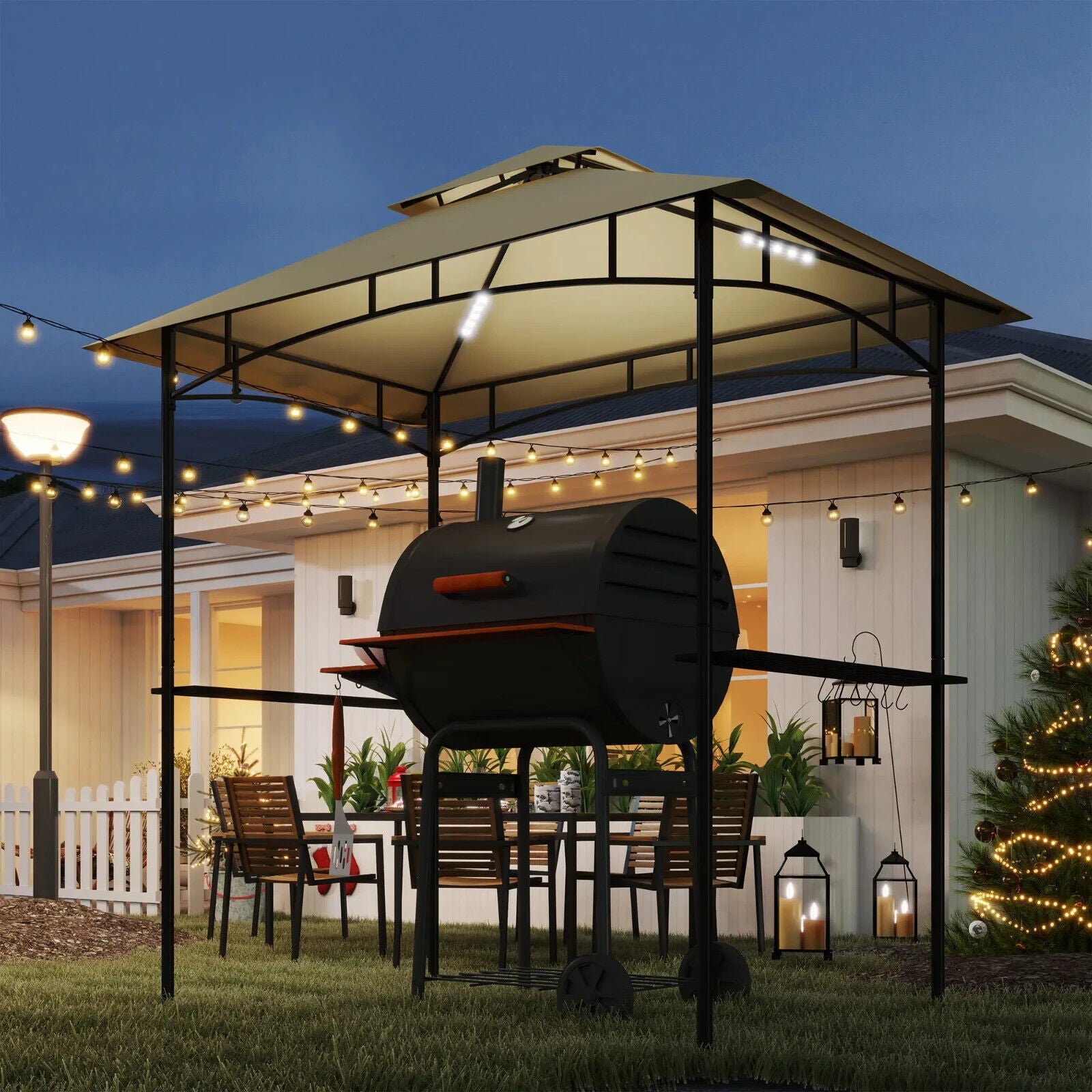 8' x 5' BBQ Gazebo Double Tiered Outdoor Grill Shelter Roof Beige Patio Shelter - Home and Garden Furniture Shop - #rustic - furniture#