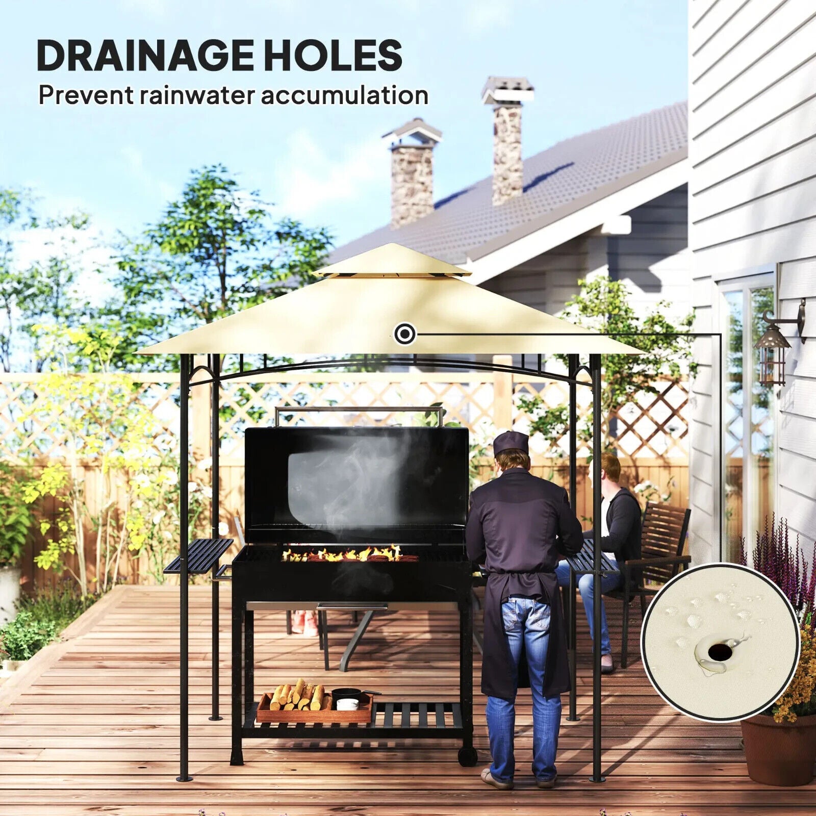 8' x 5' BBQ Gazebo Double Tiered Outdoor Grill Shelter Roof Beige Patio Shelter - Home and Garden Furniture Shop - #rustic - furniture#