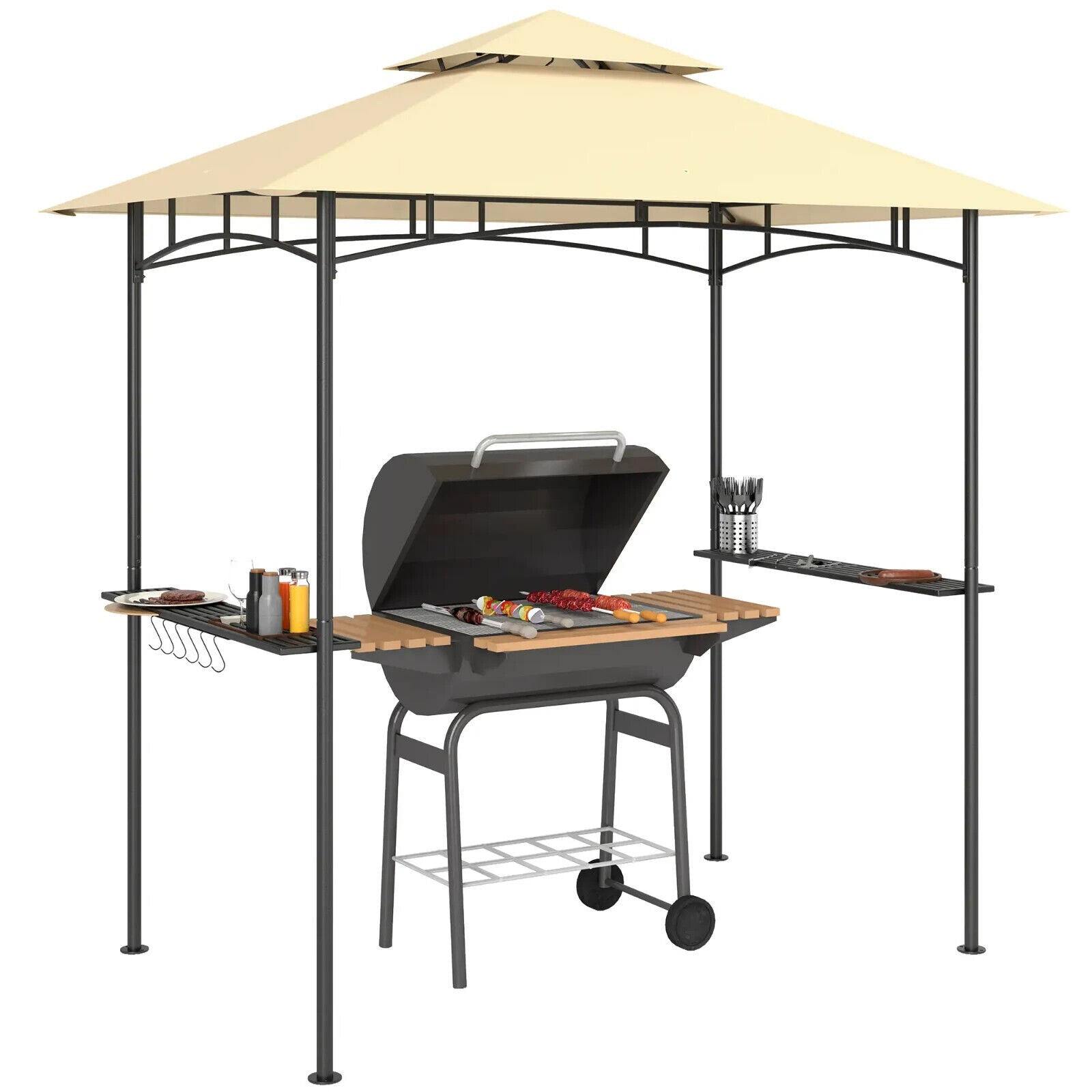 8' x 5' BBQ Gazebo Double Tiered Outdoor Grill Shelter Roof Beige Patio Shelter - Home and Garden Furniture Shop - #rustic - furniture#